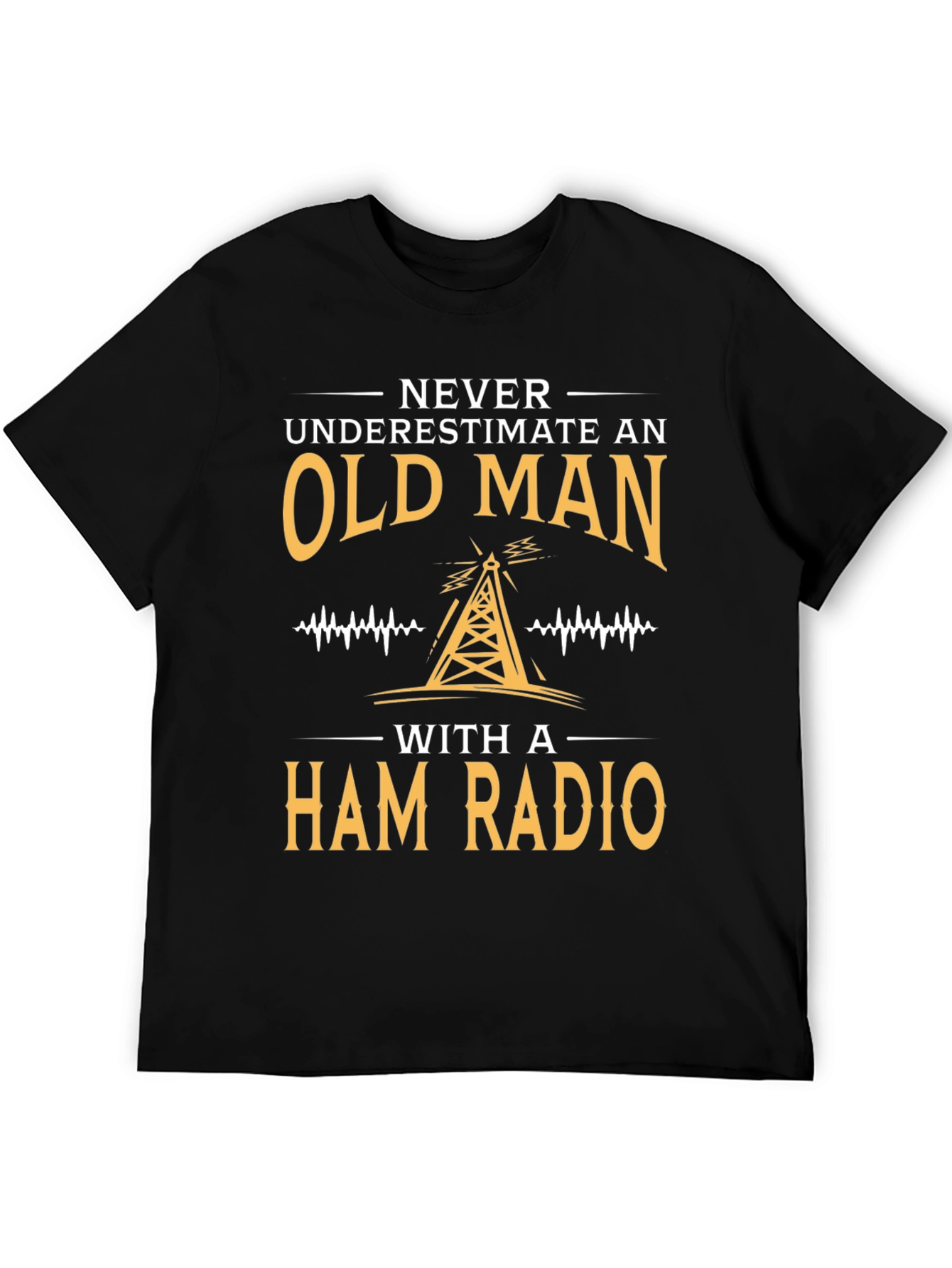 Black Never Underestimate an Old Man Ham Radio T-Shirt view 5
