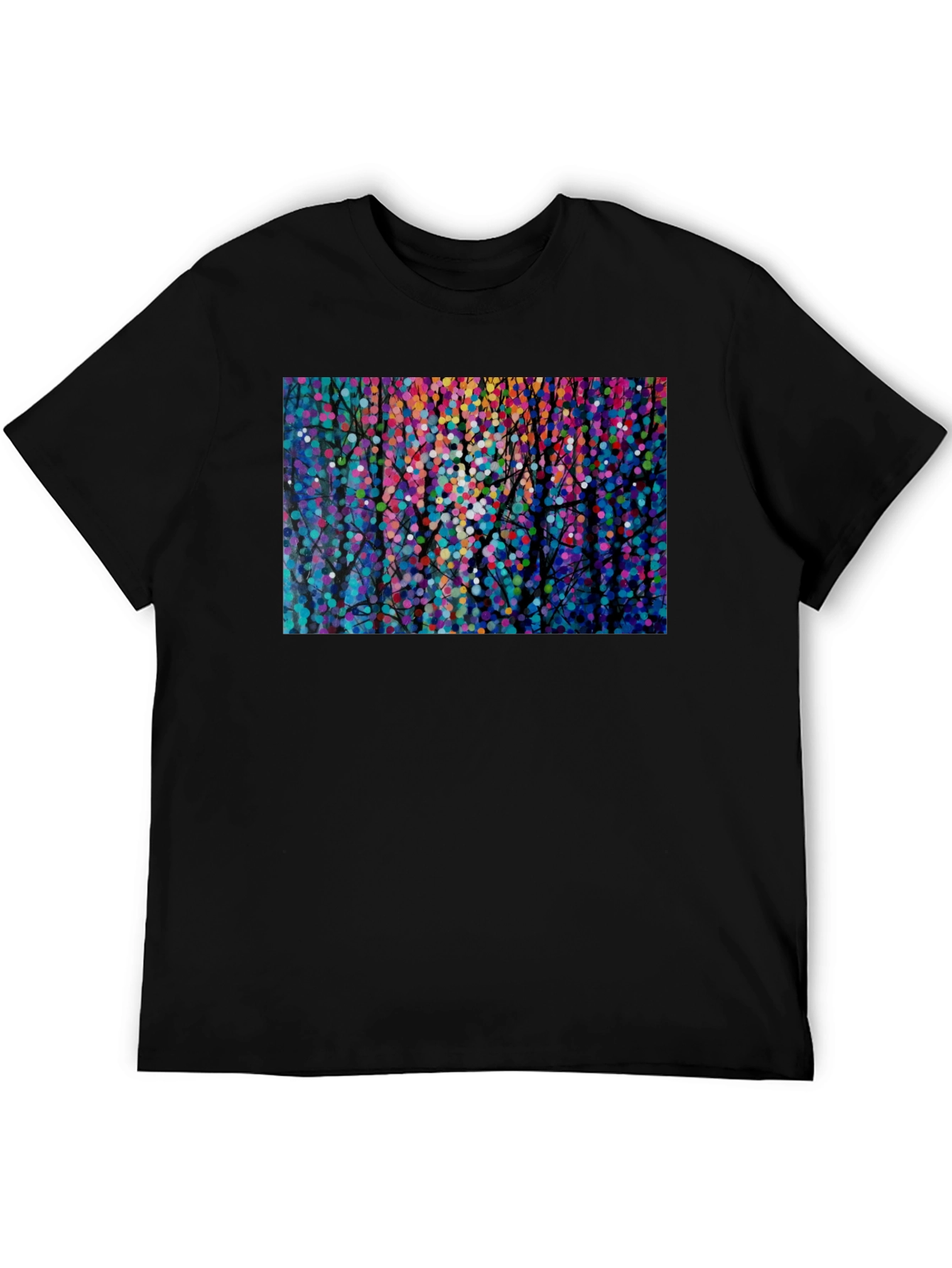 Black Colorful Abstract Forest Graphic Tee - Black view 5