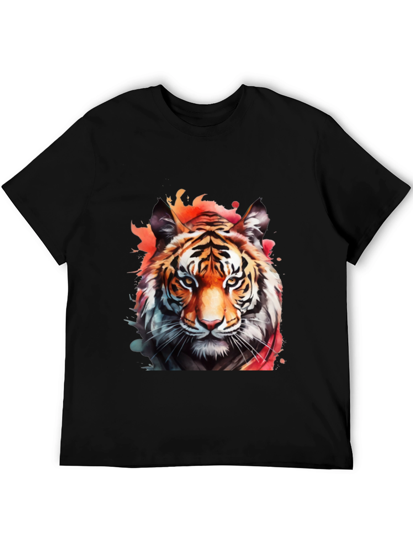 Black Watercolor Tiger Graphic Black T-Shirt view 5