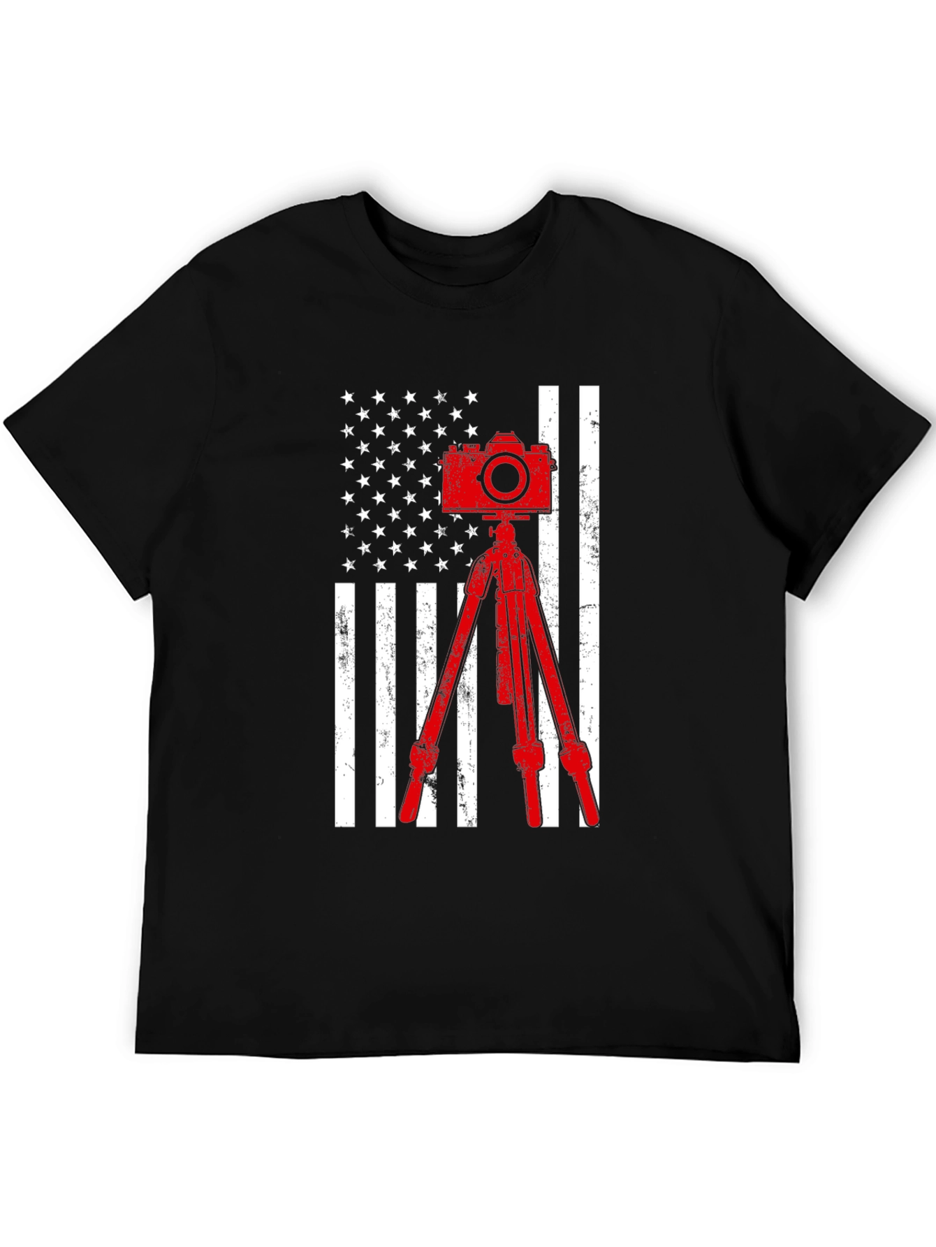 Black Patriotic Photographer T-Shirt - Camera & American Flag view 5