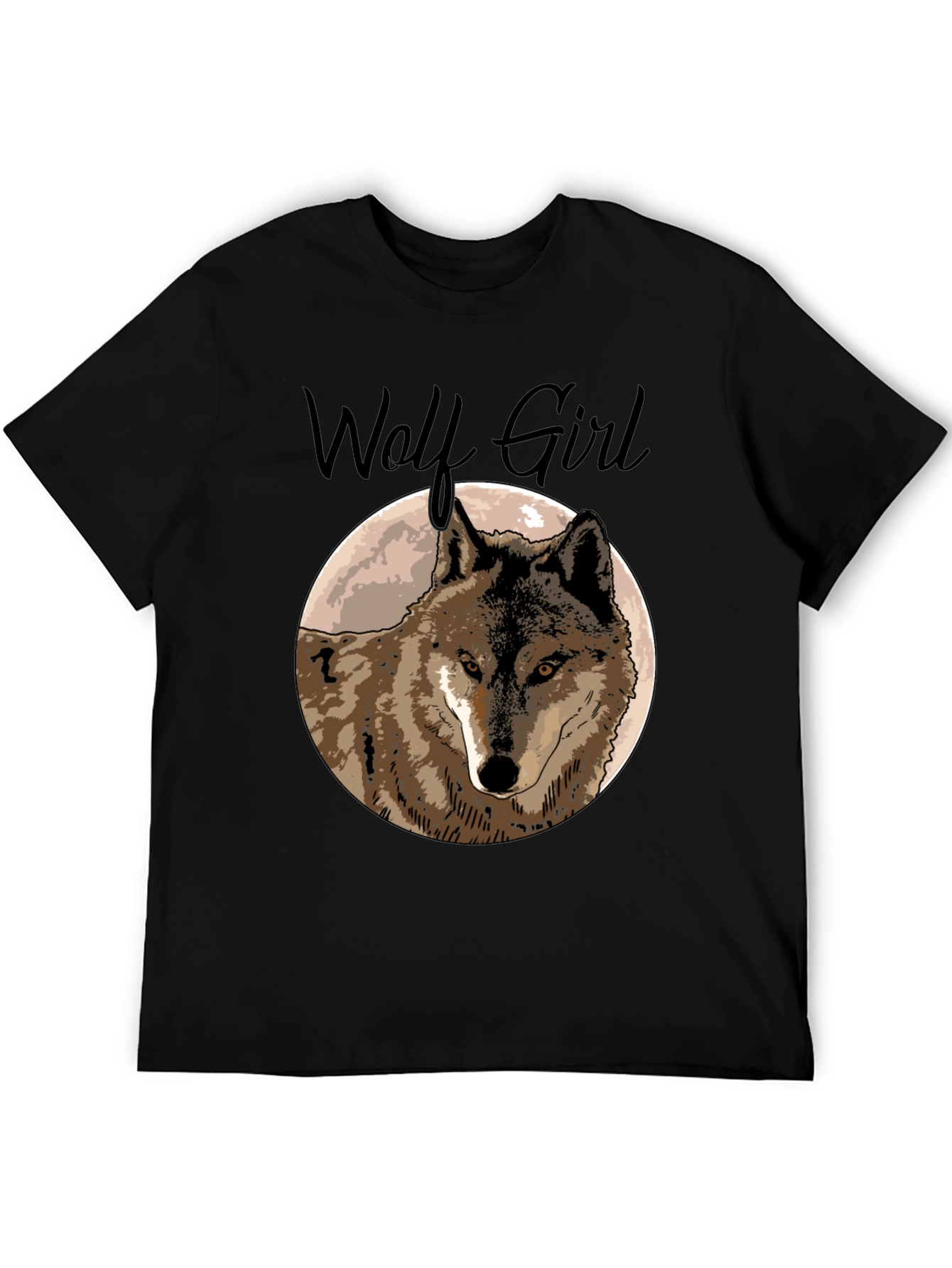 Black Wolf Girl Graphic Tee - Black Cotton T-Shirt view 5