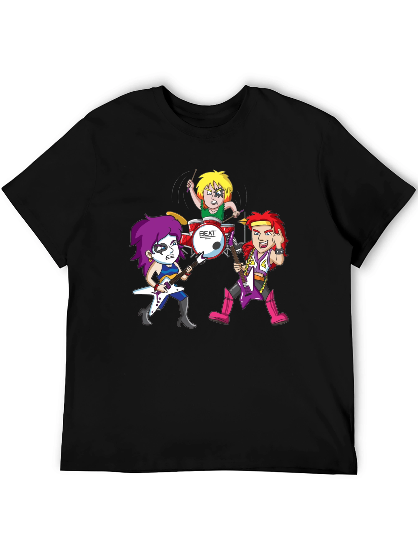 Black Rock Band Cartoon Graphic Black T-Shirt view 5