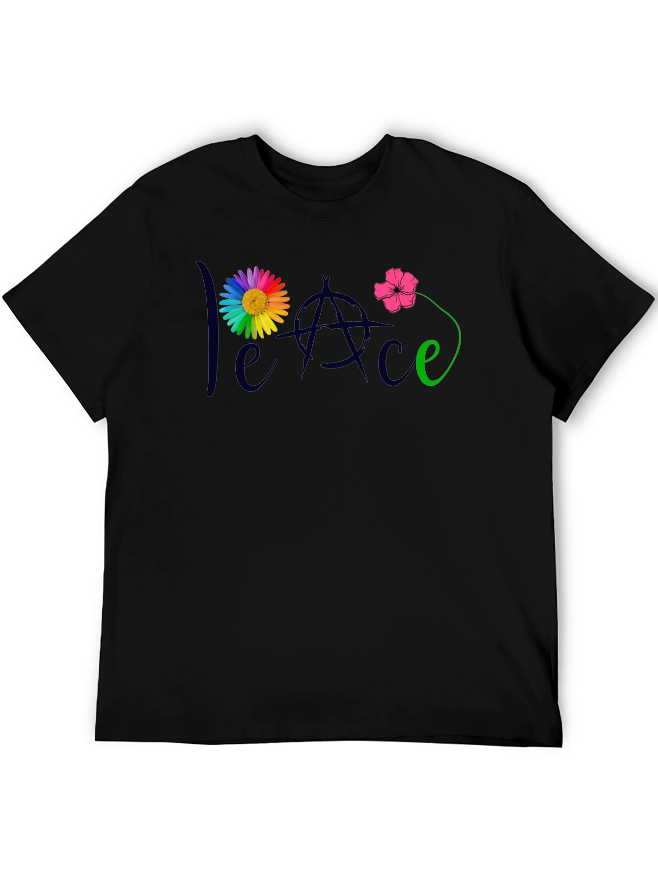 Black Peace Flower T-Shirt - Men's Black Tee view 5