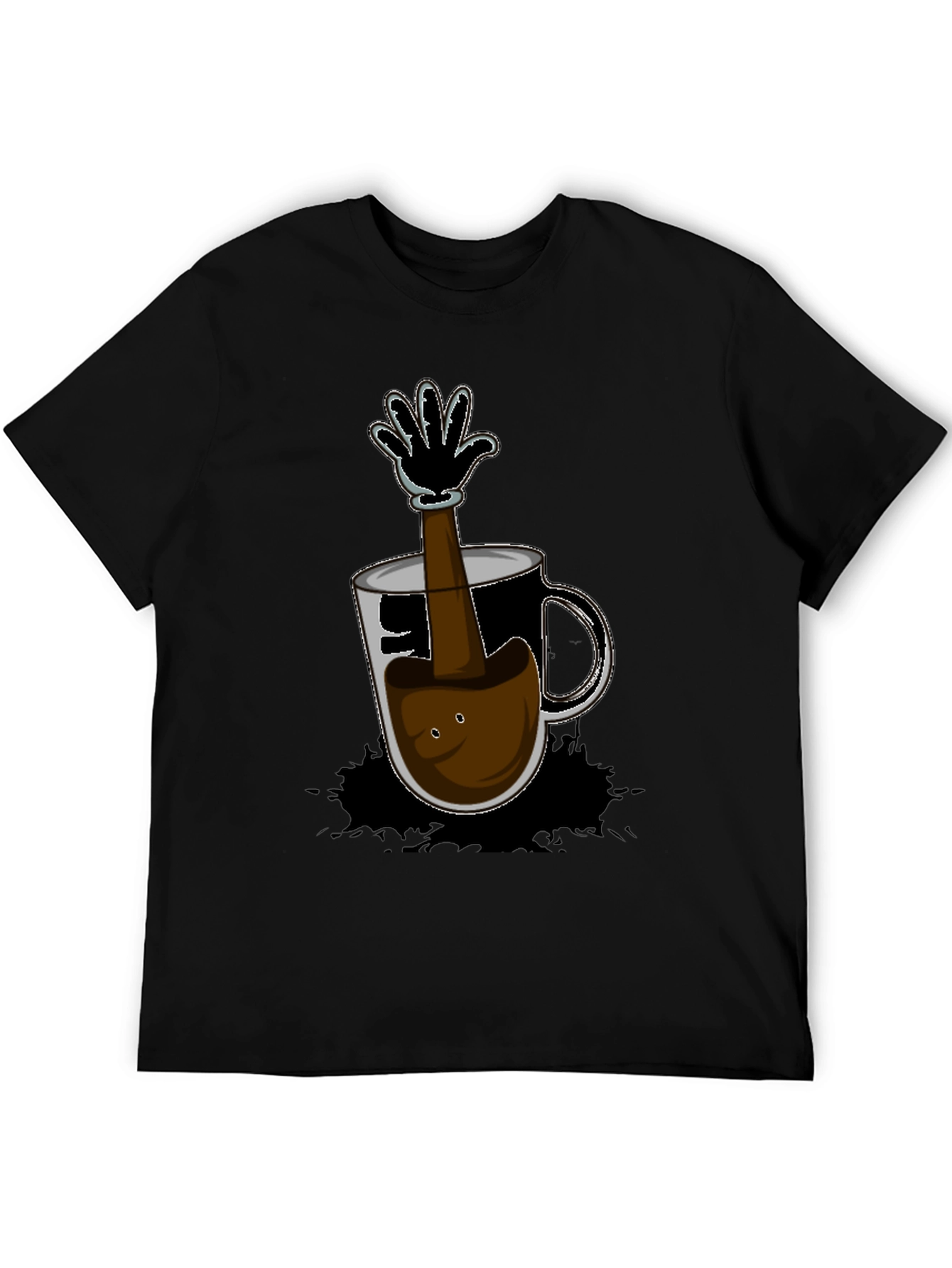 Black Cartoon Coffee Hand T-Shirt - Unique Graphic Tee view 5