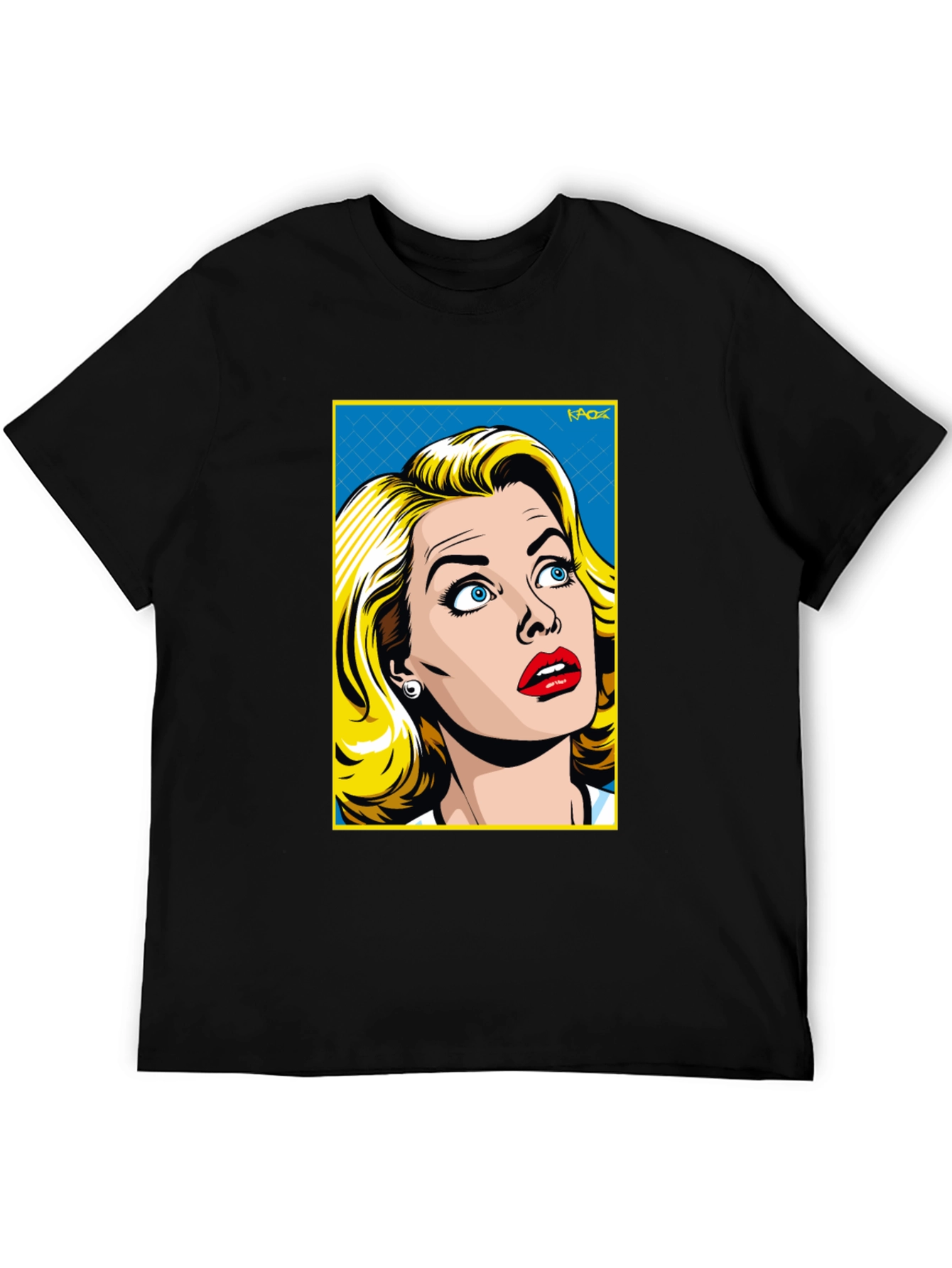 Black Retro Pop Art Woman T-Shirt - Black Cotton Tee view 5