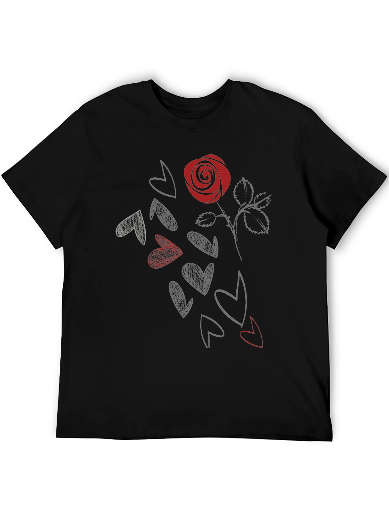 Black Rose & Hearts Graphic Tee - Stylish Black T-Shirt view 5