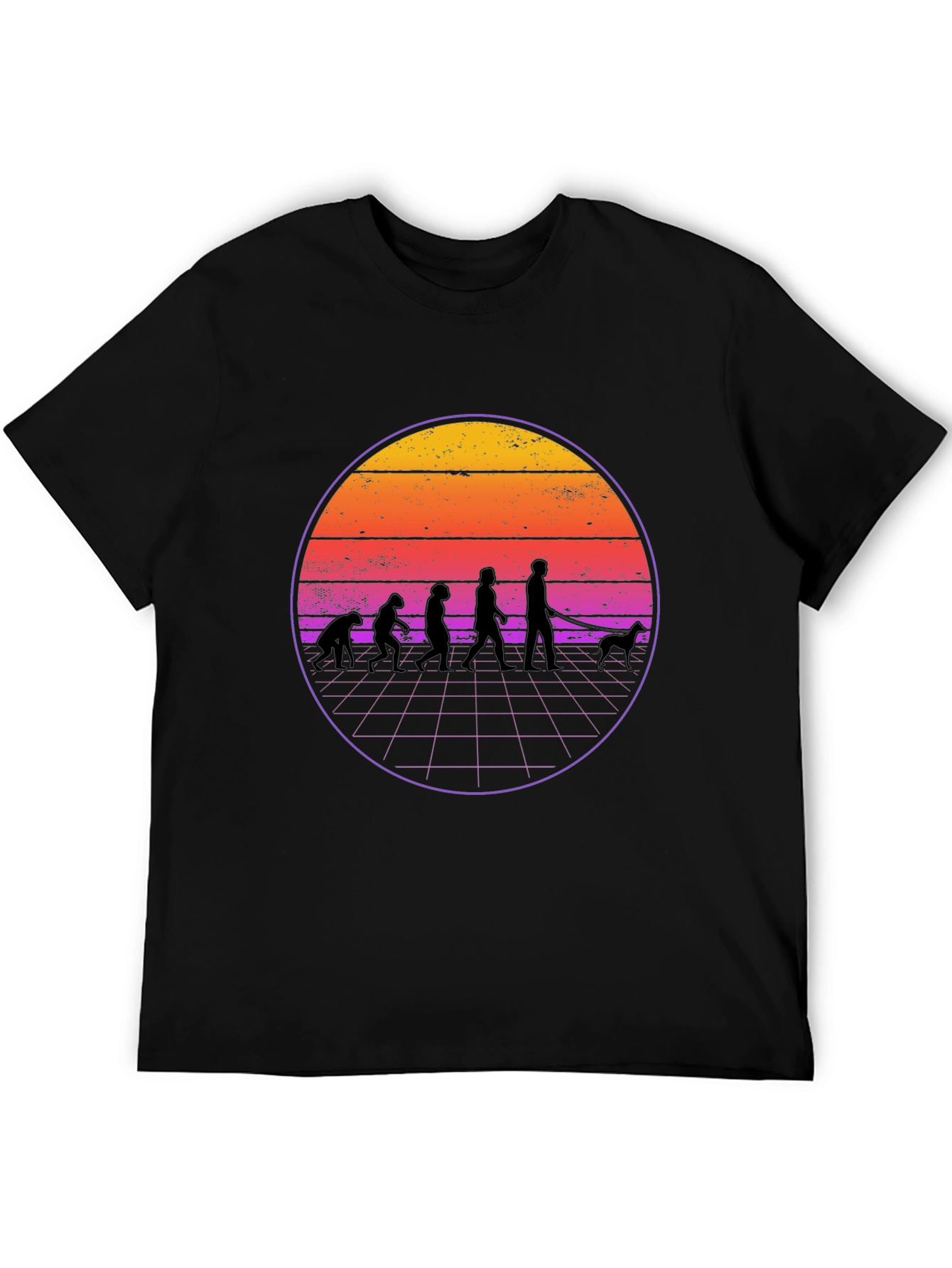 Black Retro Evolution Dog Walker Black T-Shirt view 5