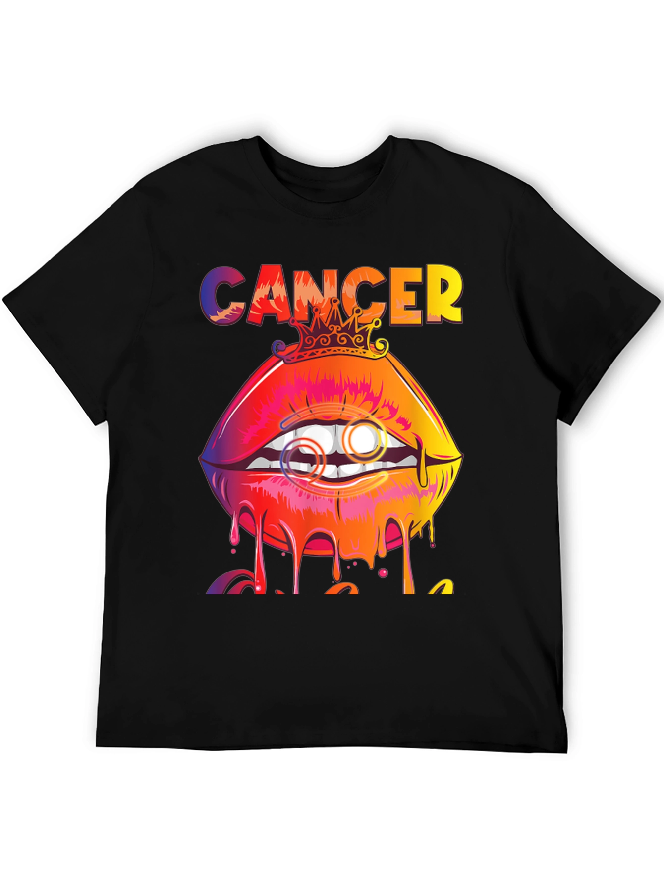 Black Cancer Zodiac Lips Graphic T-Shirt view 5