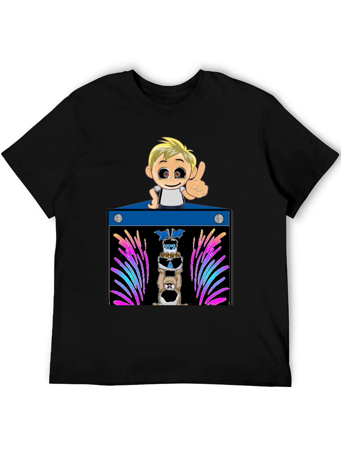 Black Cartoon Boy Birthday T-Shirt view 5