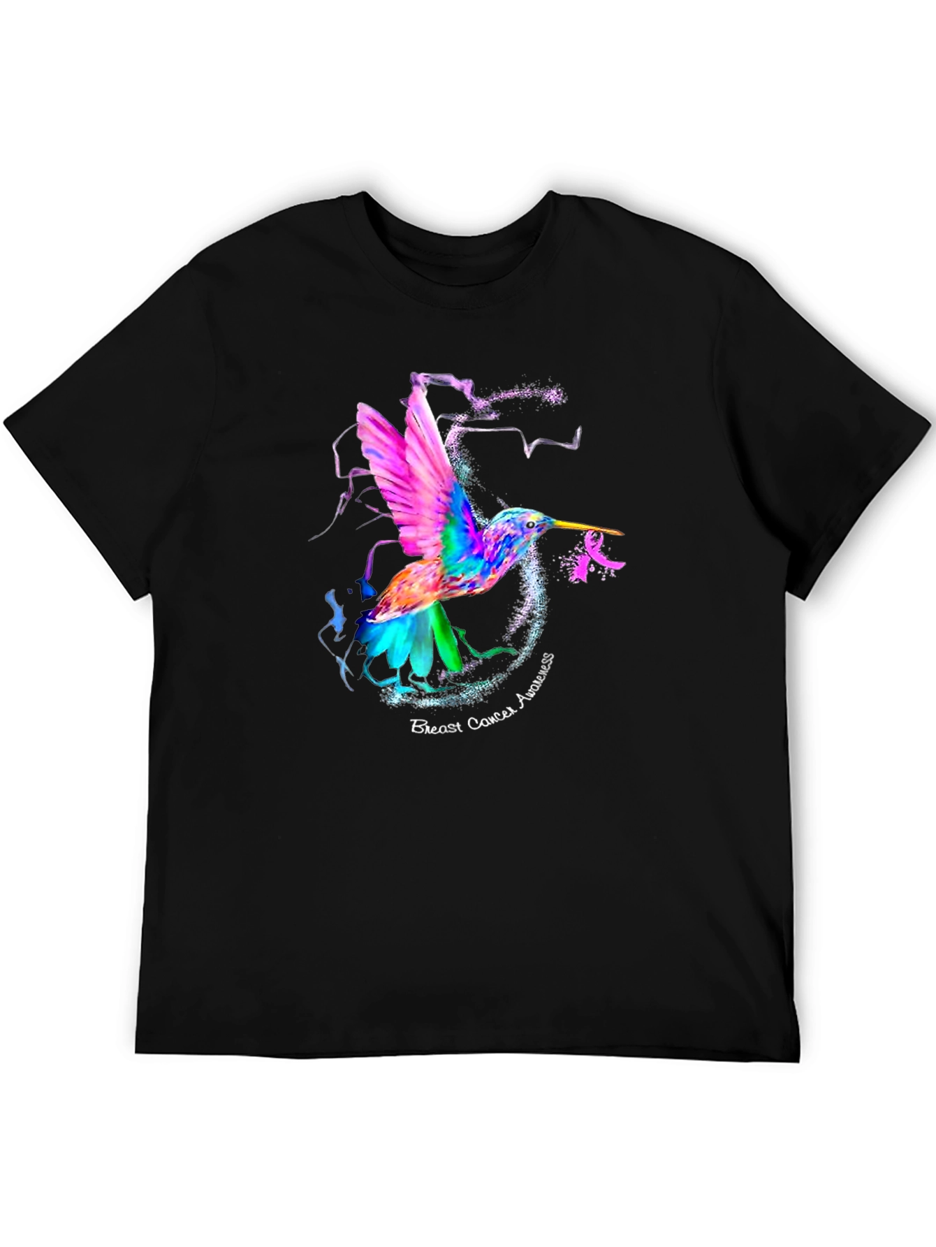Black Hummingbird Breast Cancer Awareness T-Shirt view 5