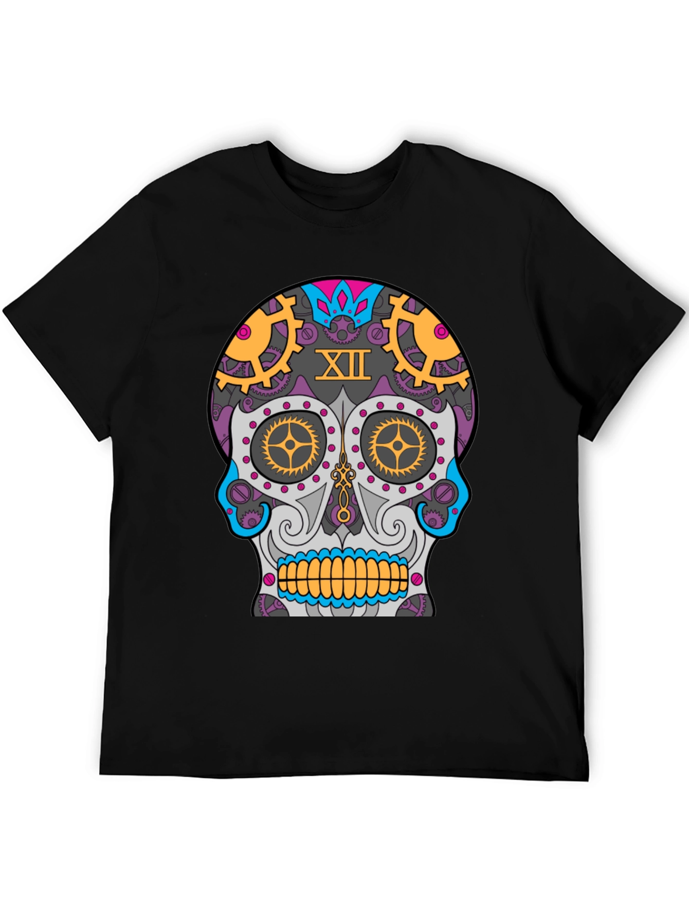 Black Steampunk Sugar Skull T-Shirt - Unique Day of the Dead Design view 5