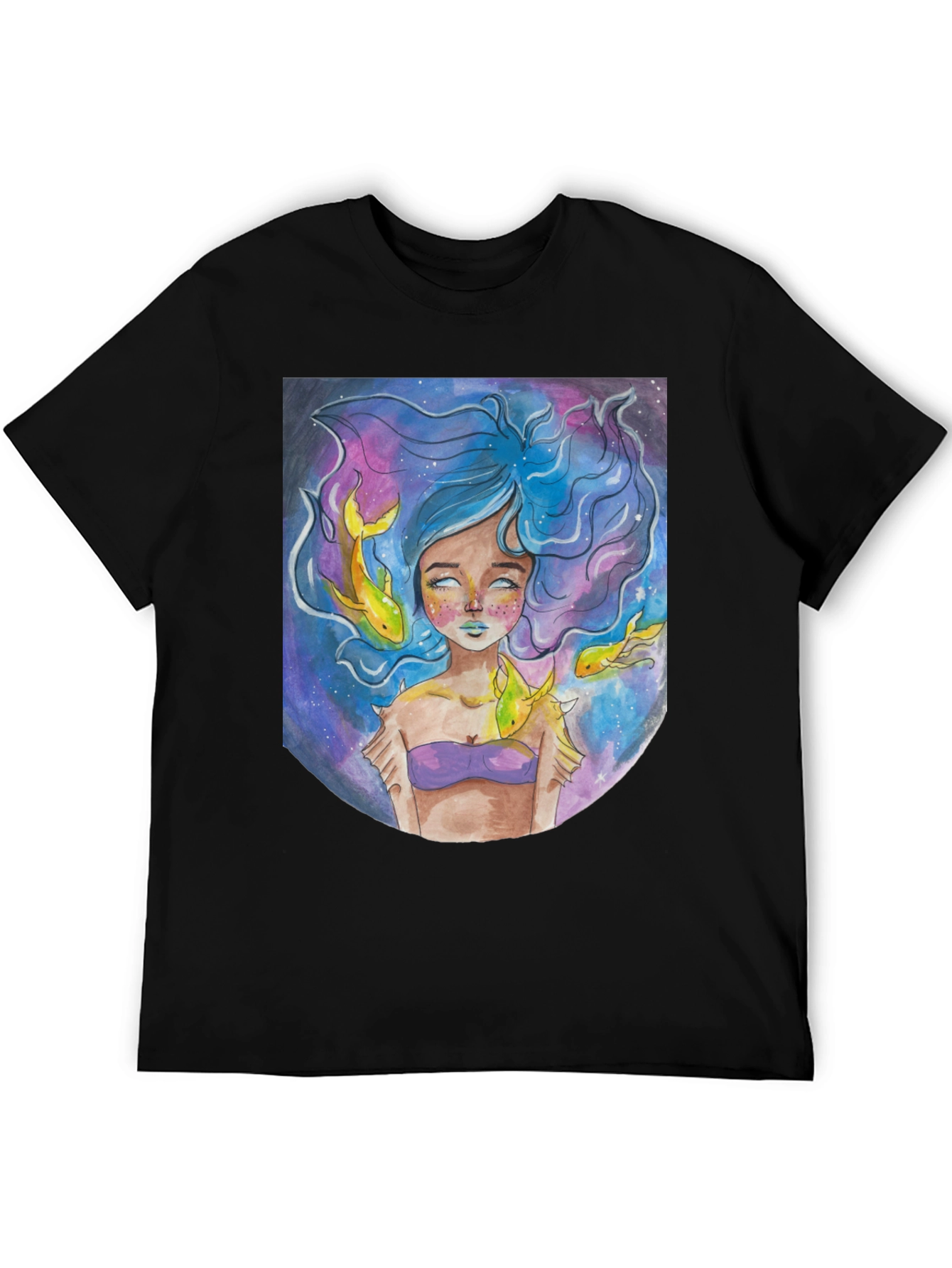 Black Artistic Mermaid Graphic T-Shirt - Unique Fantasy Design view 5