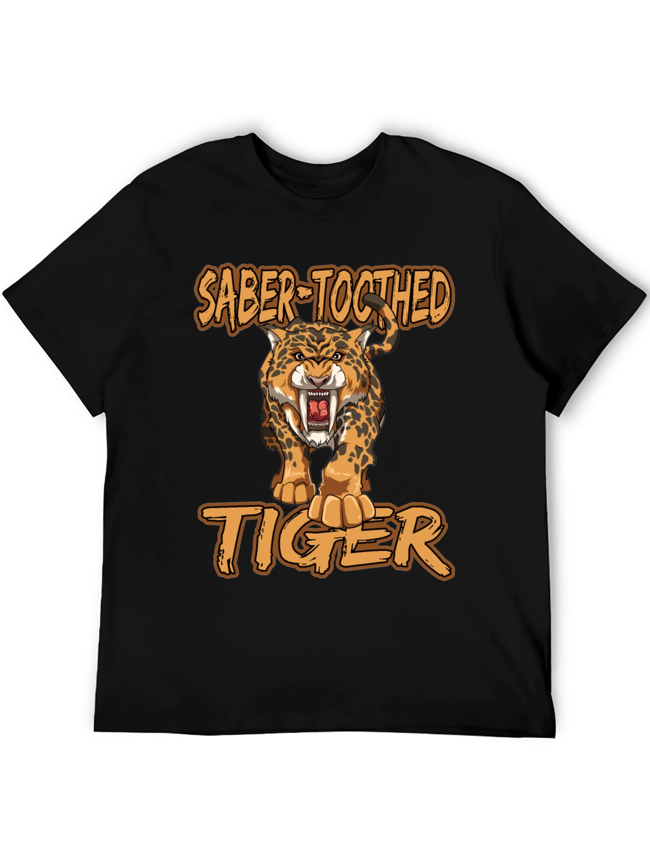 Black Saber-Toothed Tiger Graphic Print T-Shirt view 5