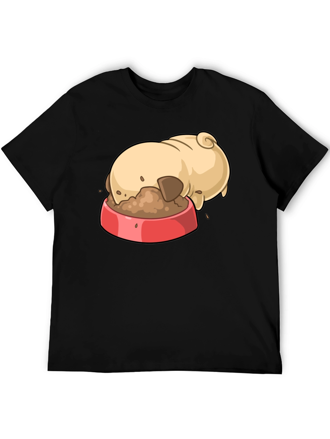 Black Pug Eating Cartoon Graphic T-Shirt view 5
