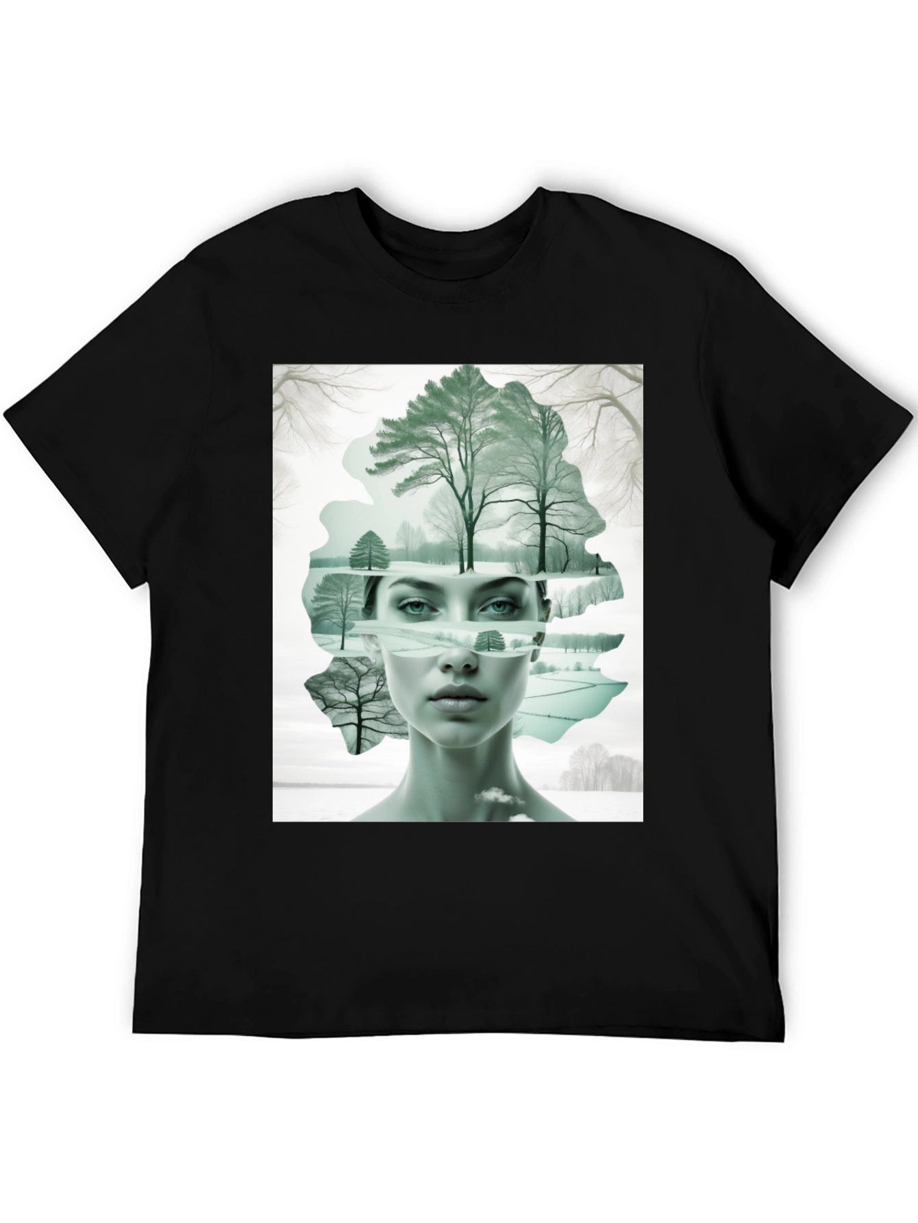 Black Abstract Woman & Winter Scene Graphic Tee view 5