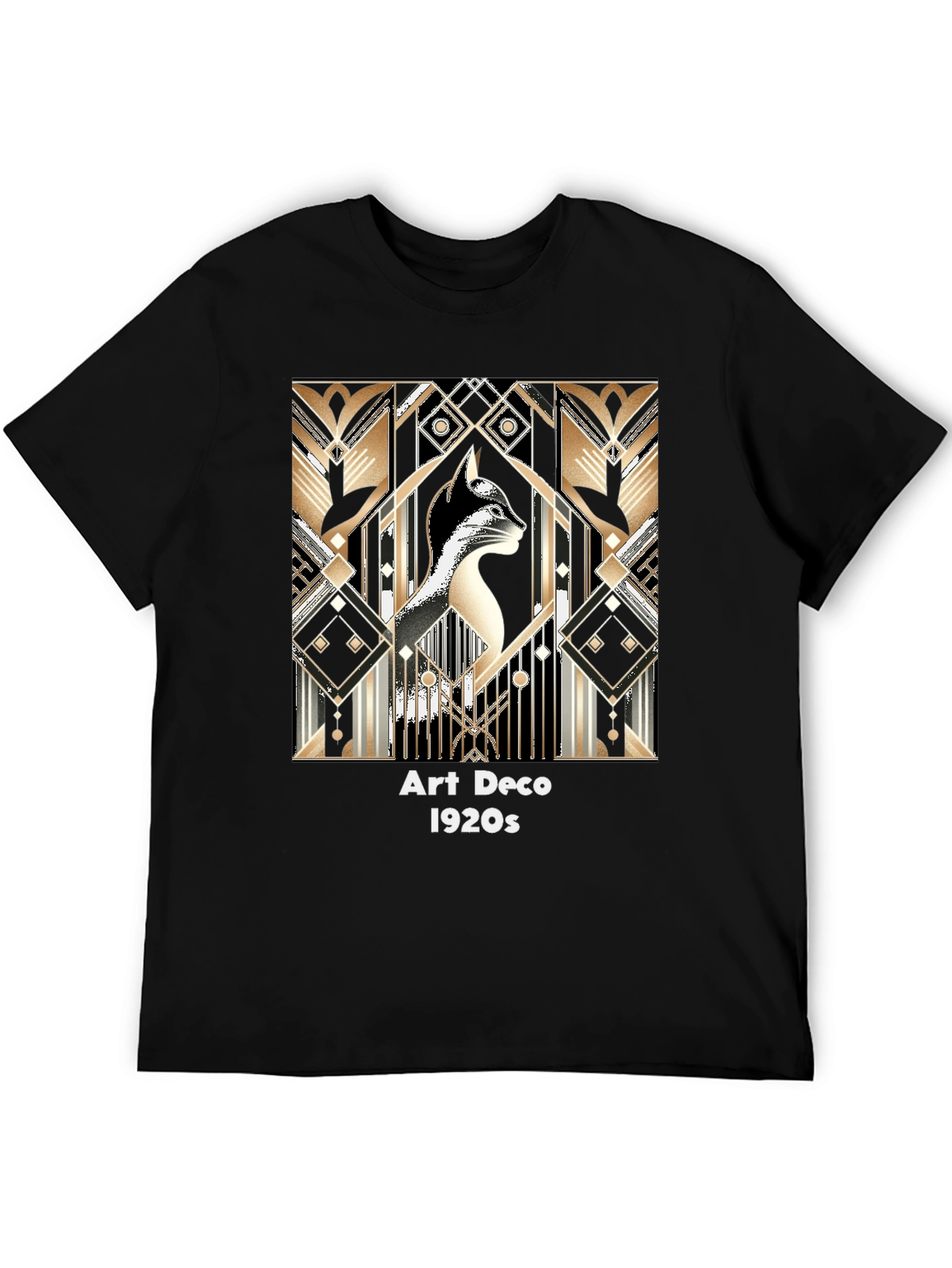 Black Art Deco Cat T-Shirt - Roaring 20s Style view 5