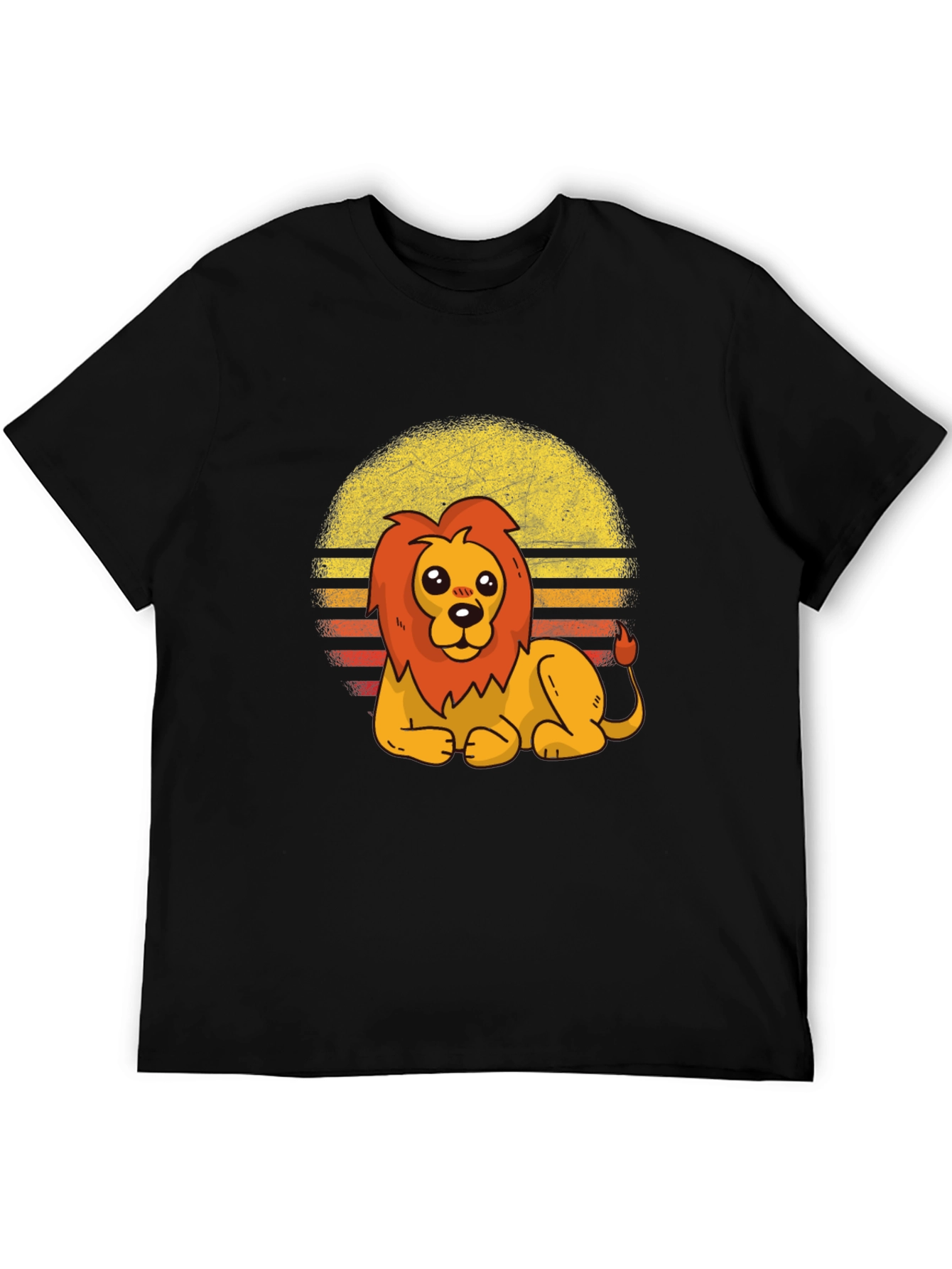 Black Cute Lion Retro Sunset Graphic Tee view 5