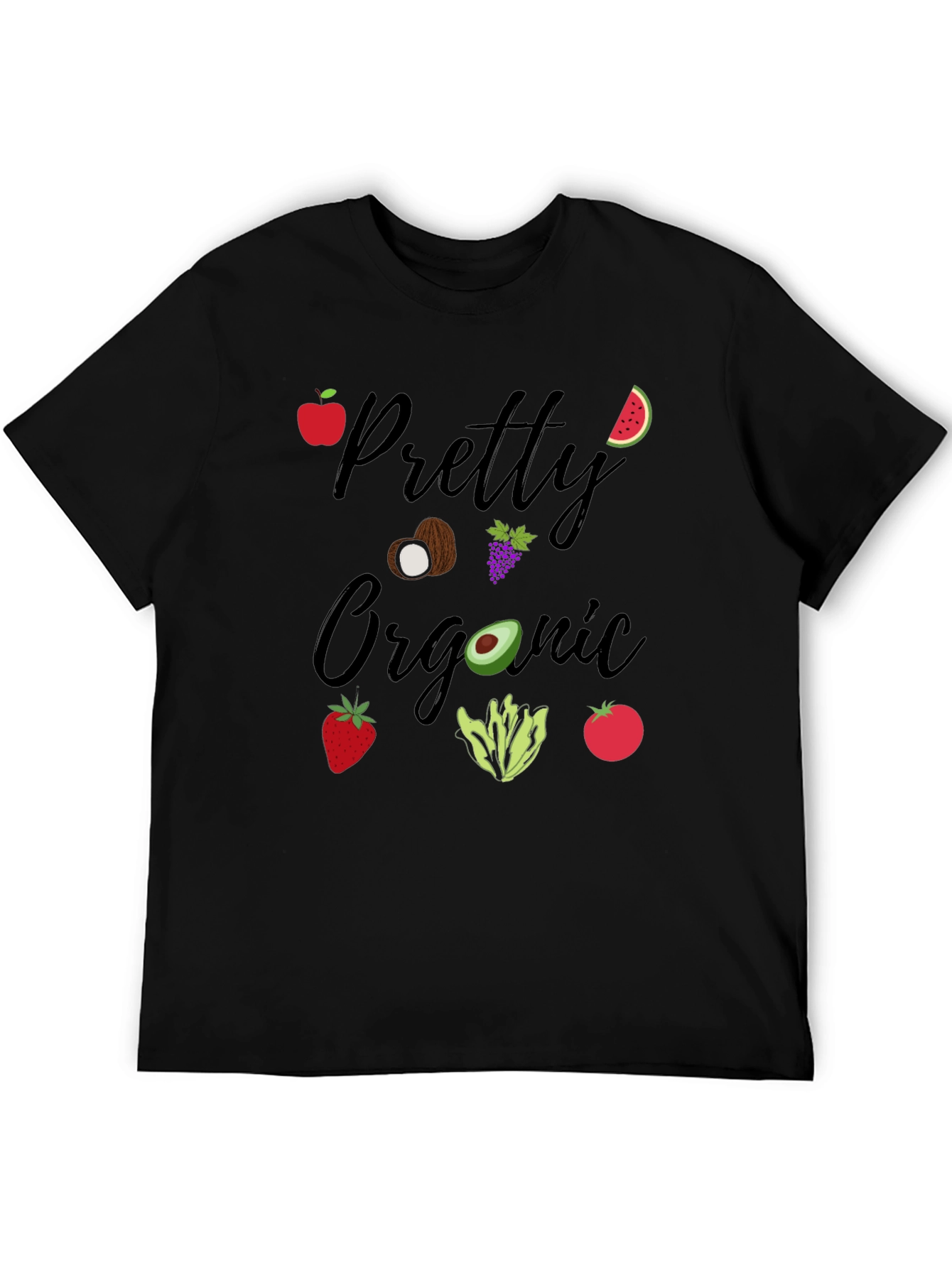 Black Pretty Organic Black T-Shirt Fruit & Vegetable Graphic view 5