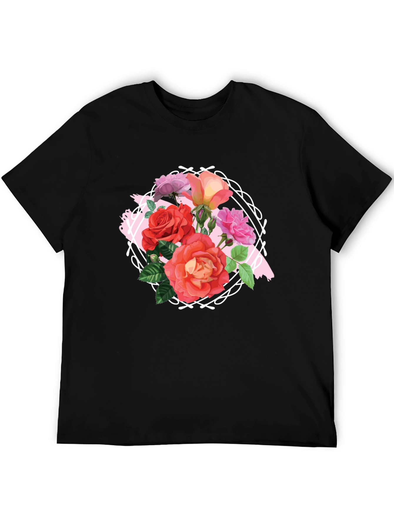 Black Floral Roses Graphic Tee - Stylish Black T-Shirt view 5