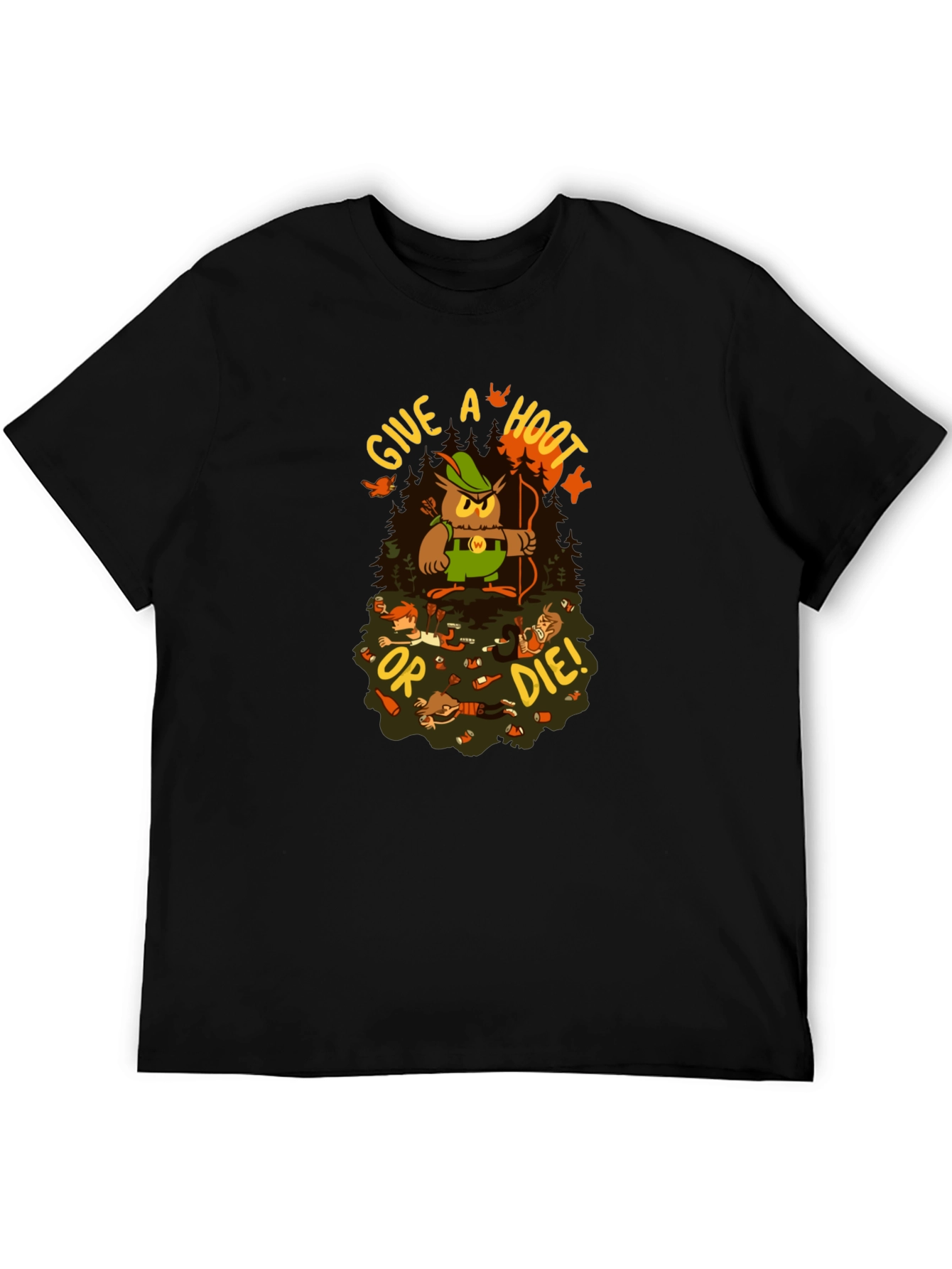 Black Give a Hoot or Die! Graphic T-Shirt view 5