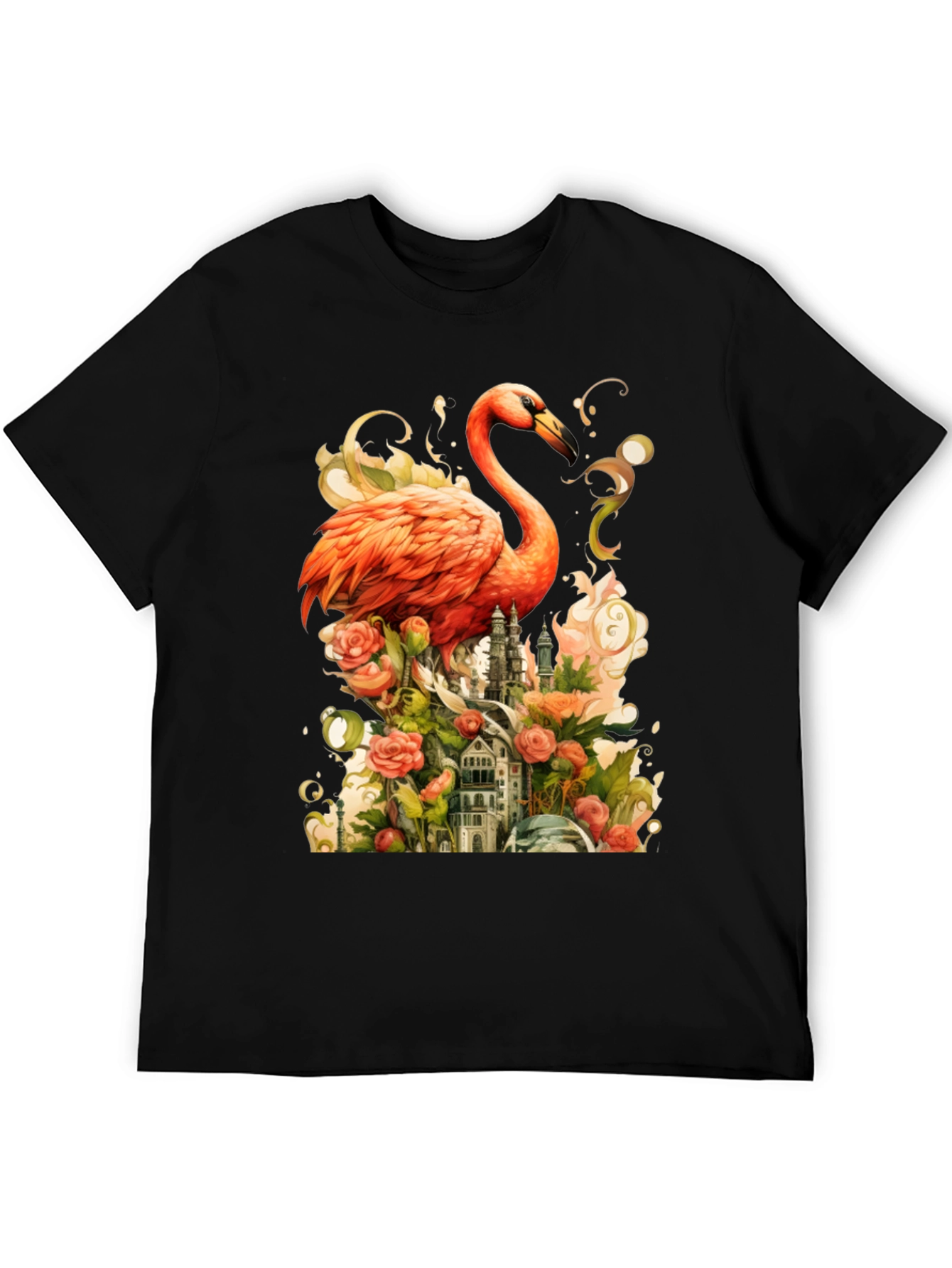 Black Flamingo Castle Graphic Tee view 5