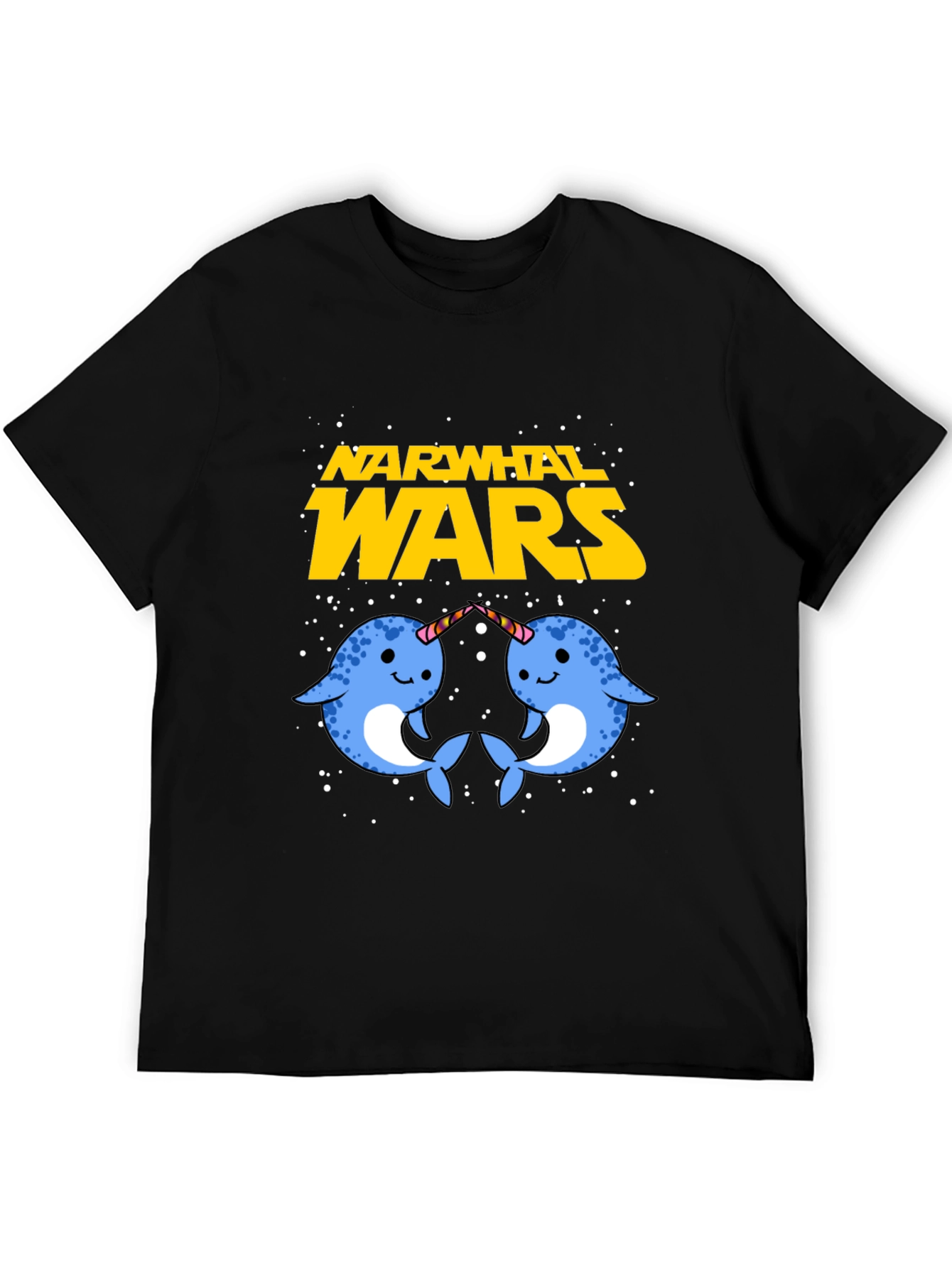 Black Narwhal Wars Graphic Tee - Funny Novelty T-Shirt view 5