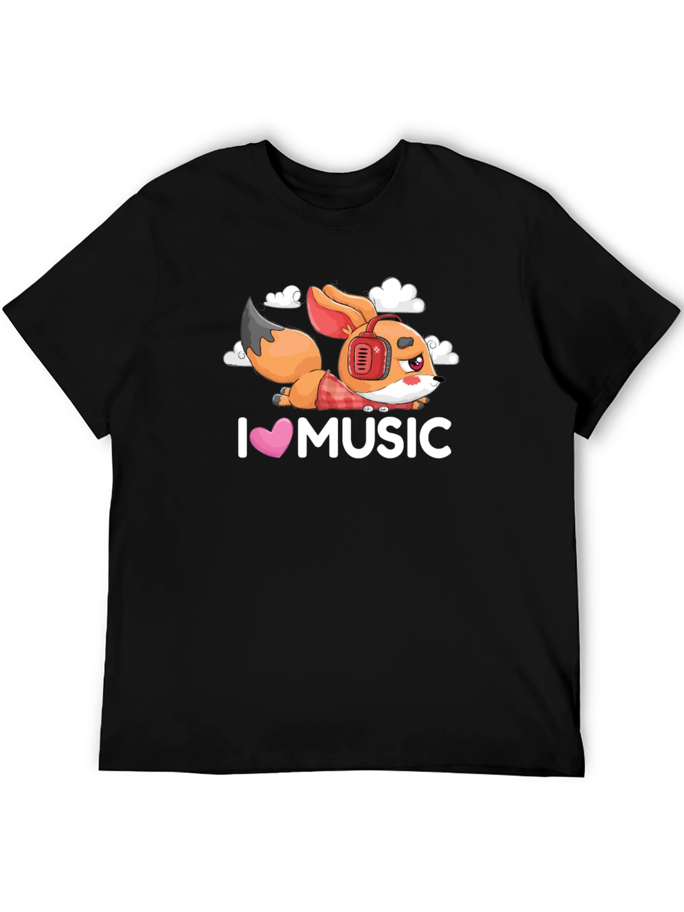 Black I Love Music Fox Black T-Shirt view 5
