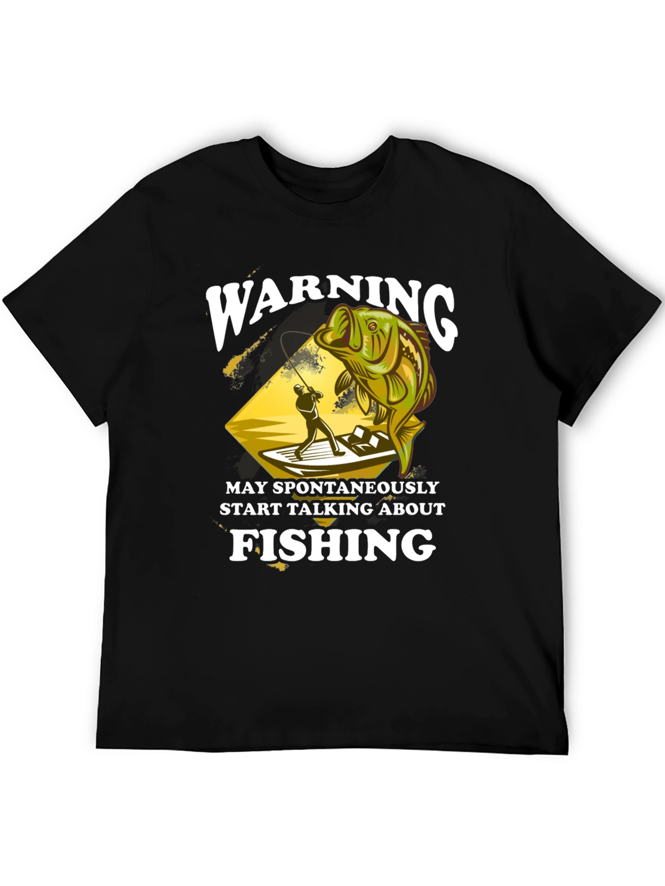Black Warning May Spontaneously Talk About Fishing T-Shirt view 5