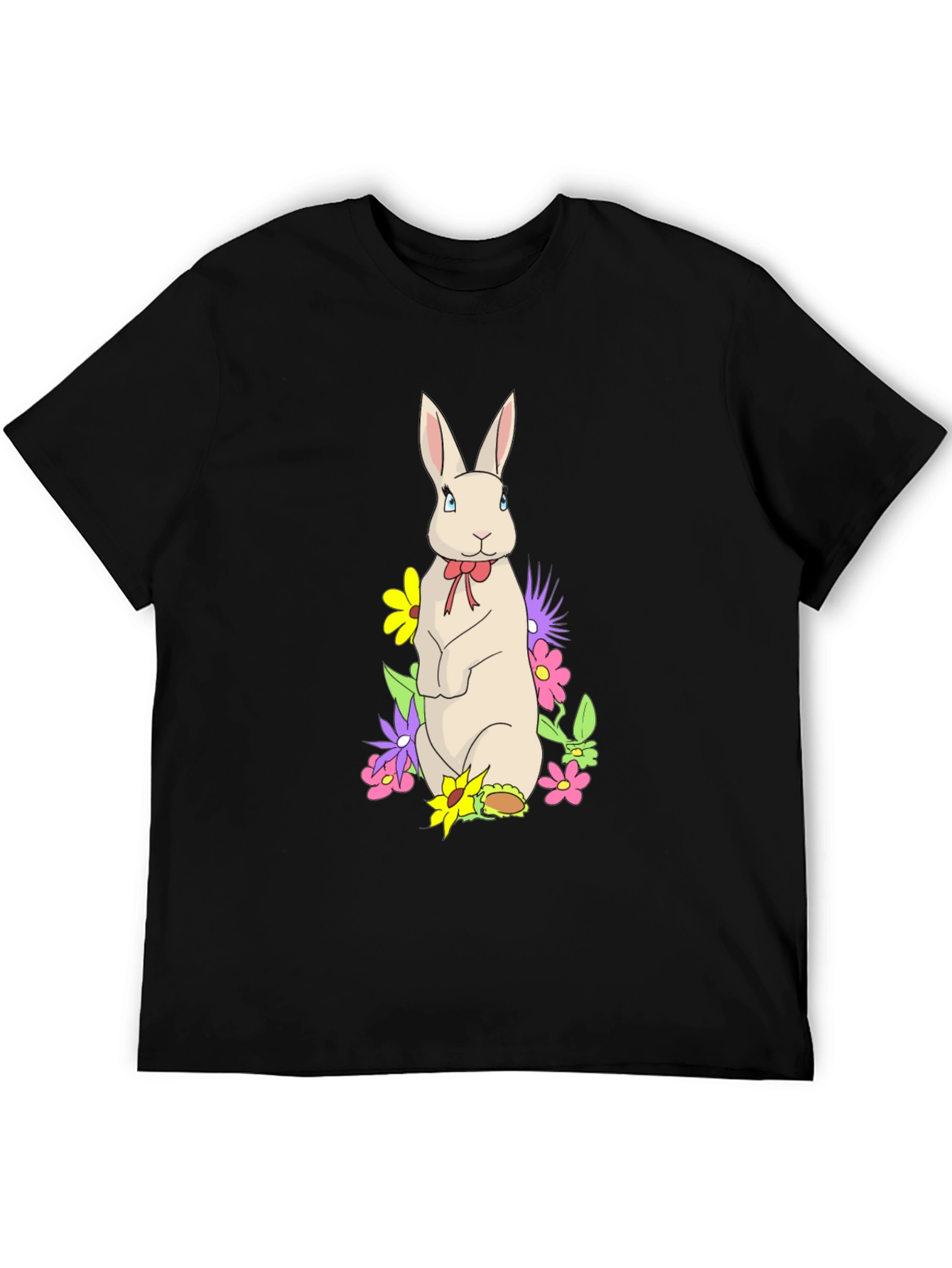 Black Rabbit & Flowers Black T-Shirt view 5