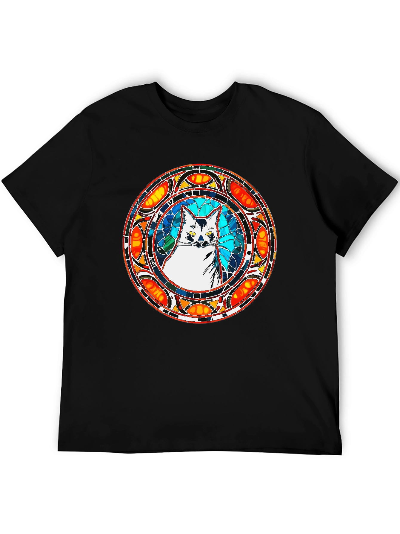 Black Stained Glass Cat T-Shirt - Unique Artistic Design view 5