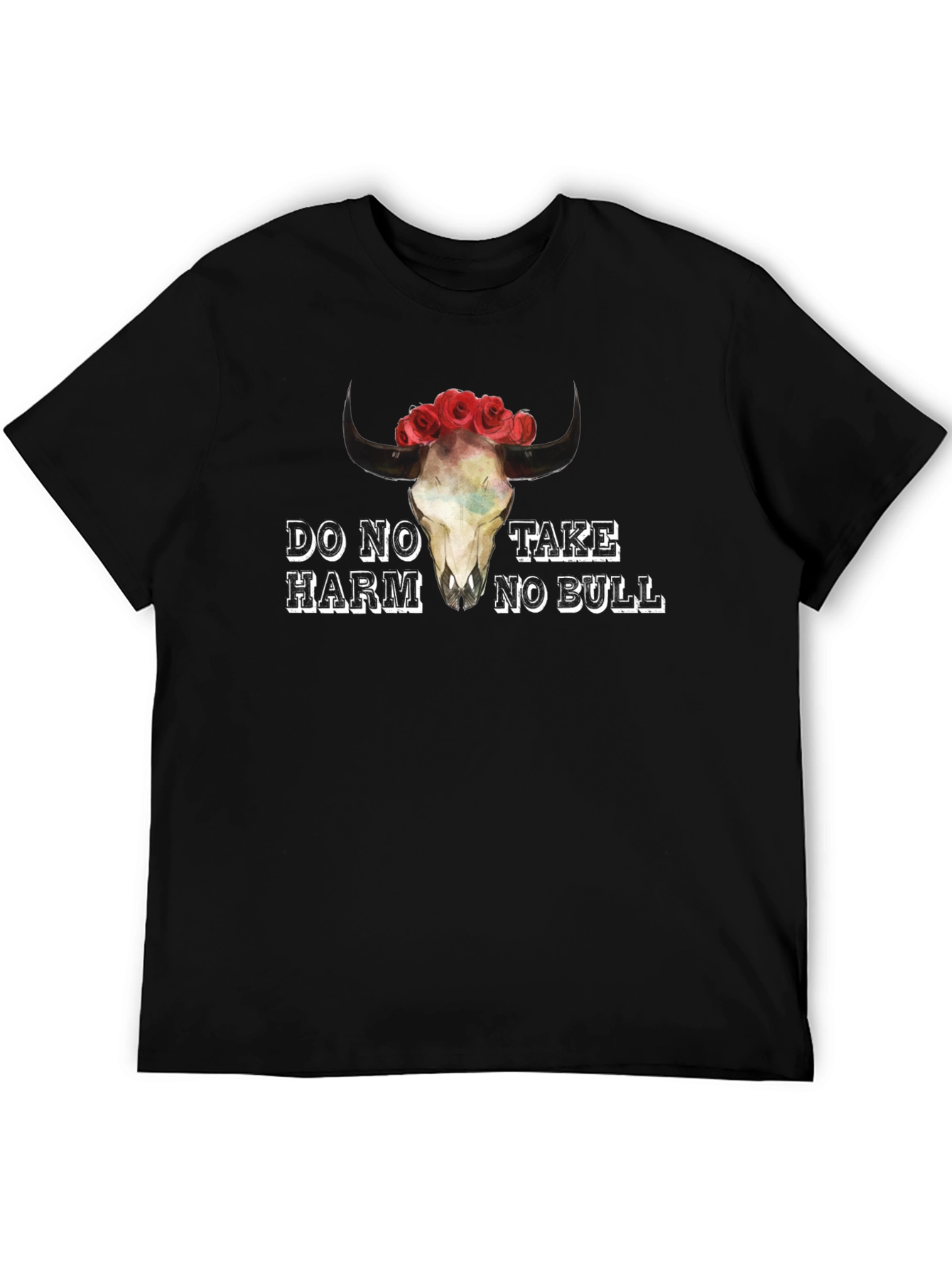 Black Do No Harm Take No Bull Skull Graphic Tee view 5