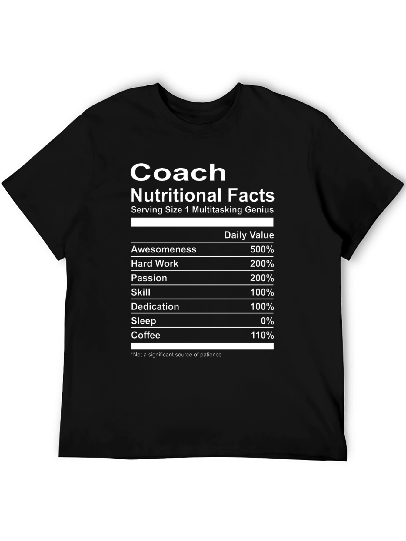 Black Coach Nutritional Facts T-Shirt - Multitasking Genius Tee view 5