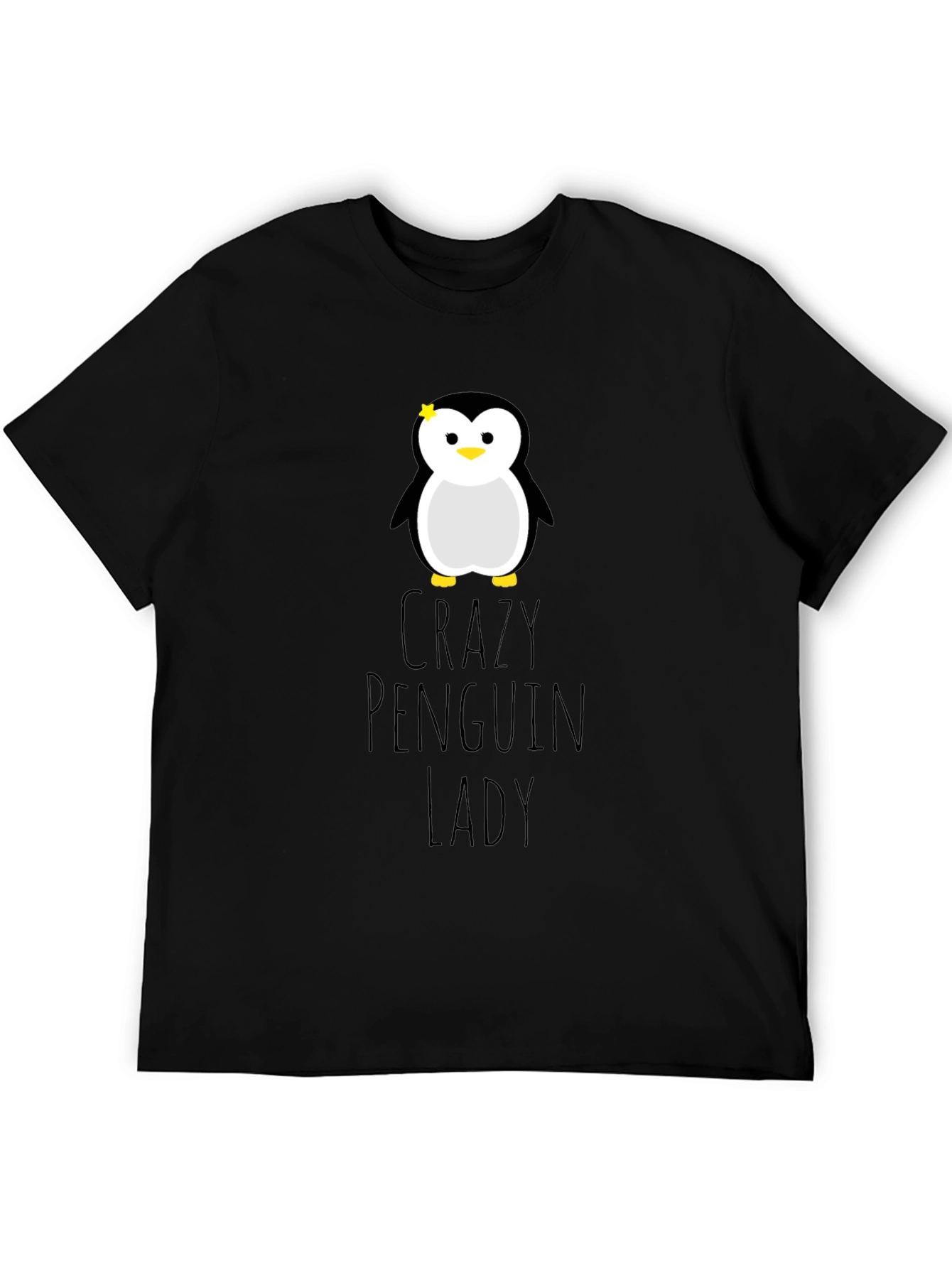 Black Crazy Penguin Lady Graphic Tee - Unisex Black T-Shirt view 5