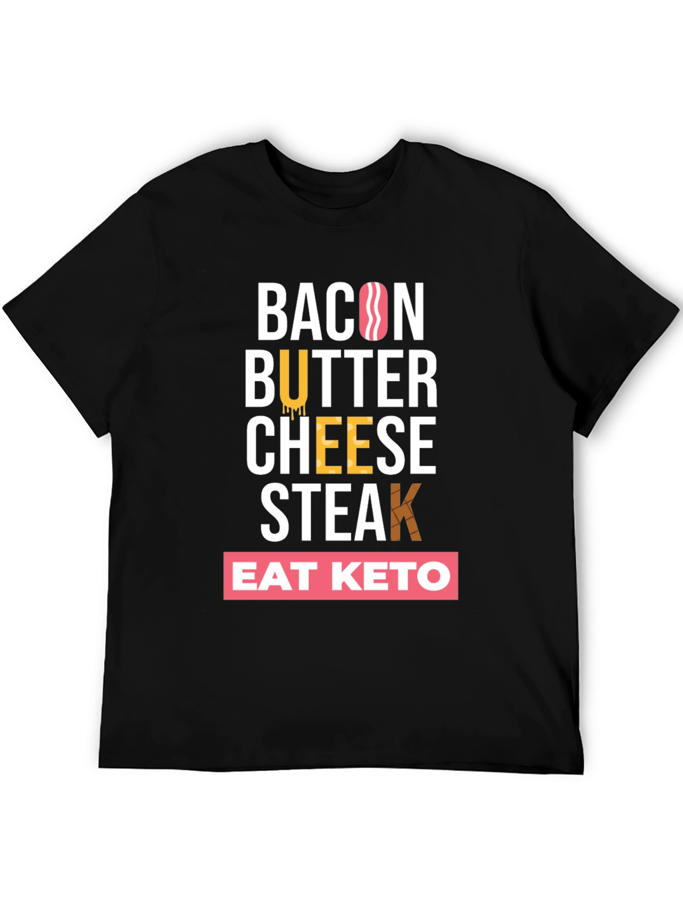 Black Eat Keto Bacon Butter Cheese Steak T-Shirt view 5