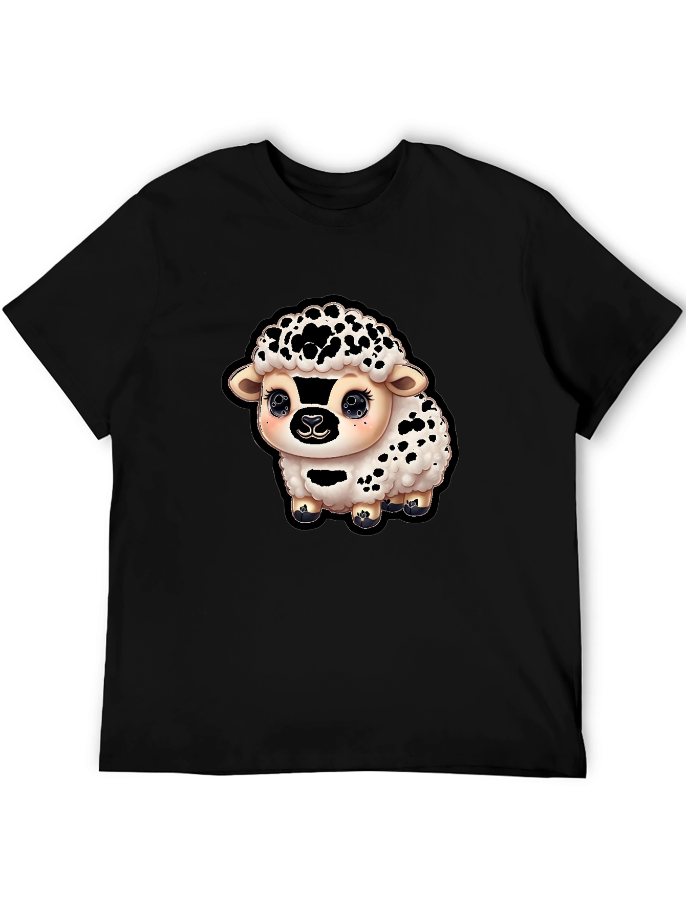 Black Cute Sheep Graphic T-Shirt - Black Cotton Blend view 5