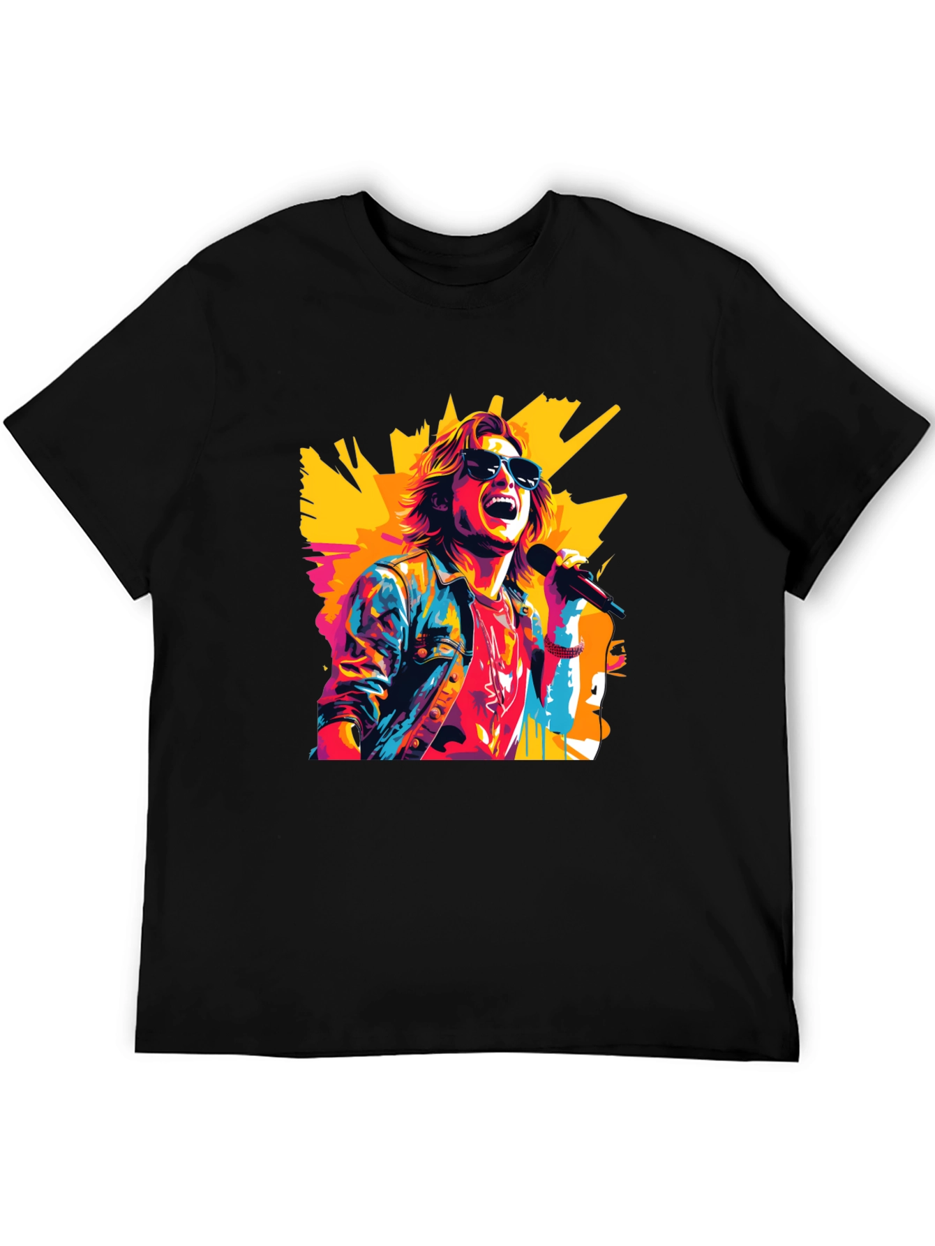 Black Retro Rocker Graphic Tee - Cool Pop Art Design view 5