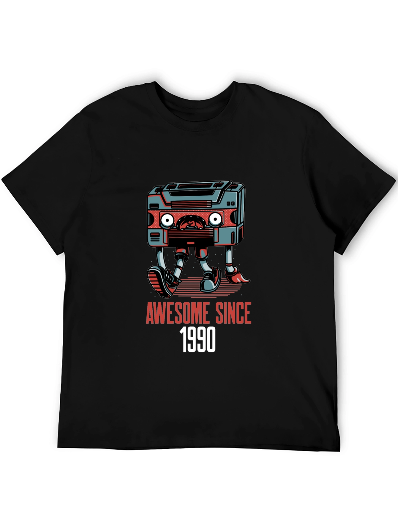 Black Awesome Since 1990 Cassette Tape Graphic T-Shirt view 5