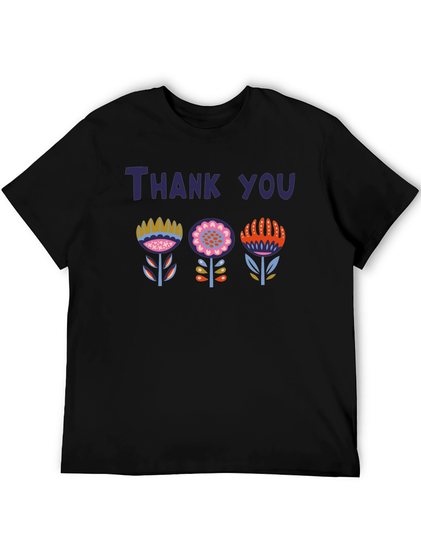Black Thank You Floral Graphic Tee - Unisex Soft Cotton Blend T-Shirt view 5