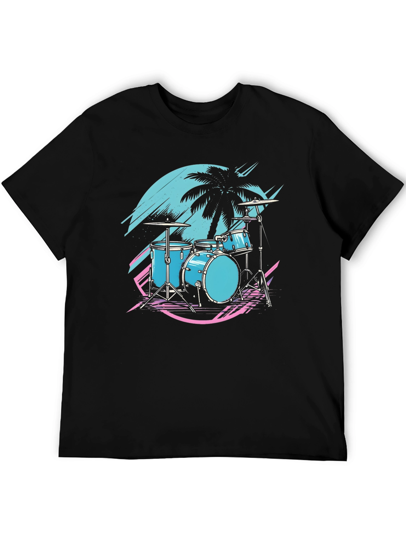 Black Retro Drum Set T-Shirt - Synthwave Vibes view 5