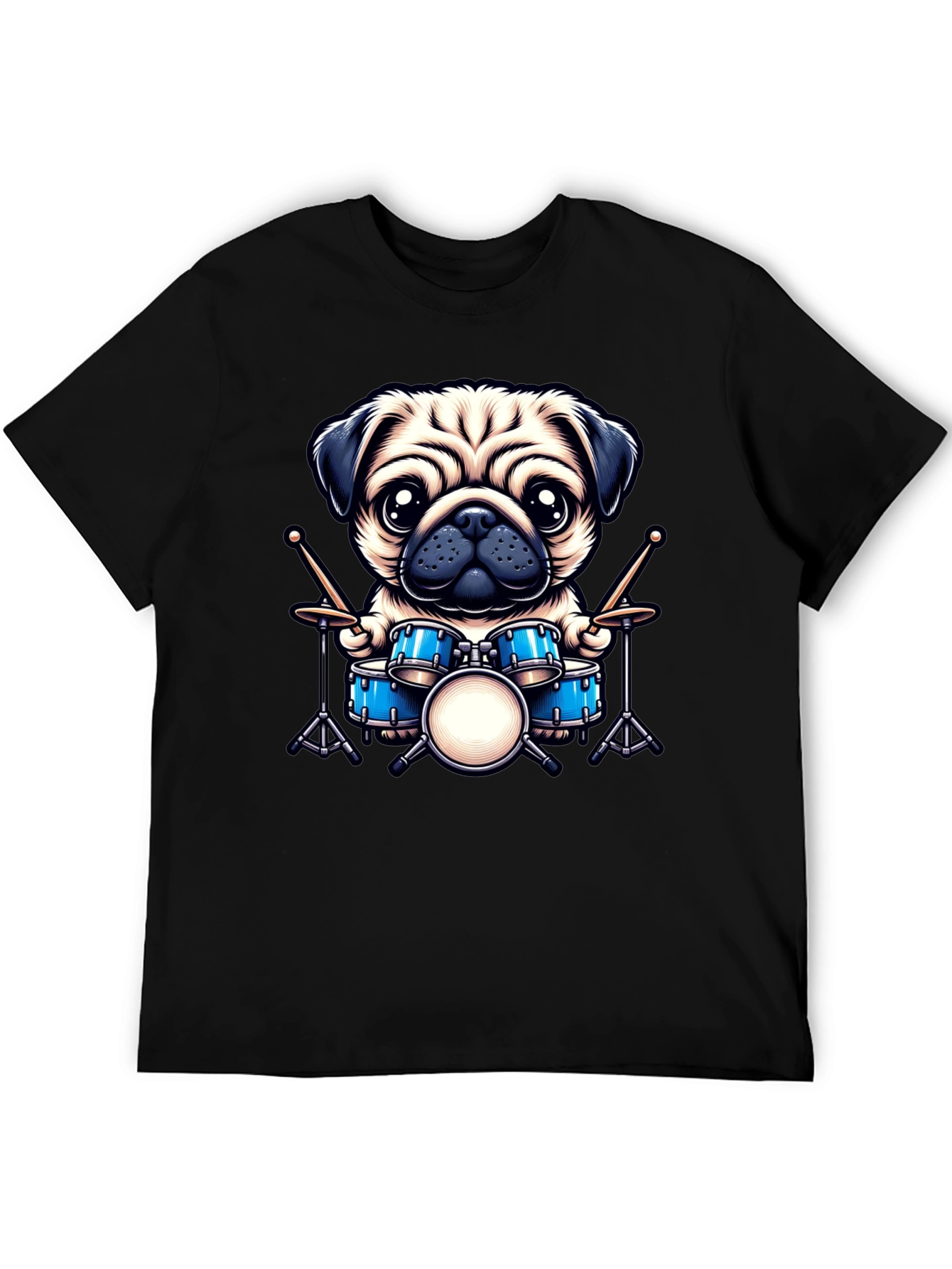 Black Pug Drummer Graphic Tee view 5