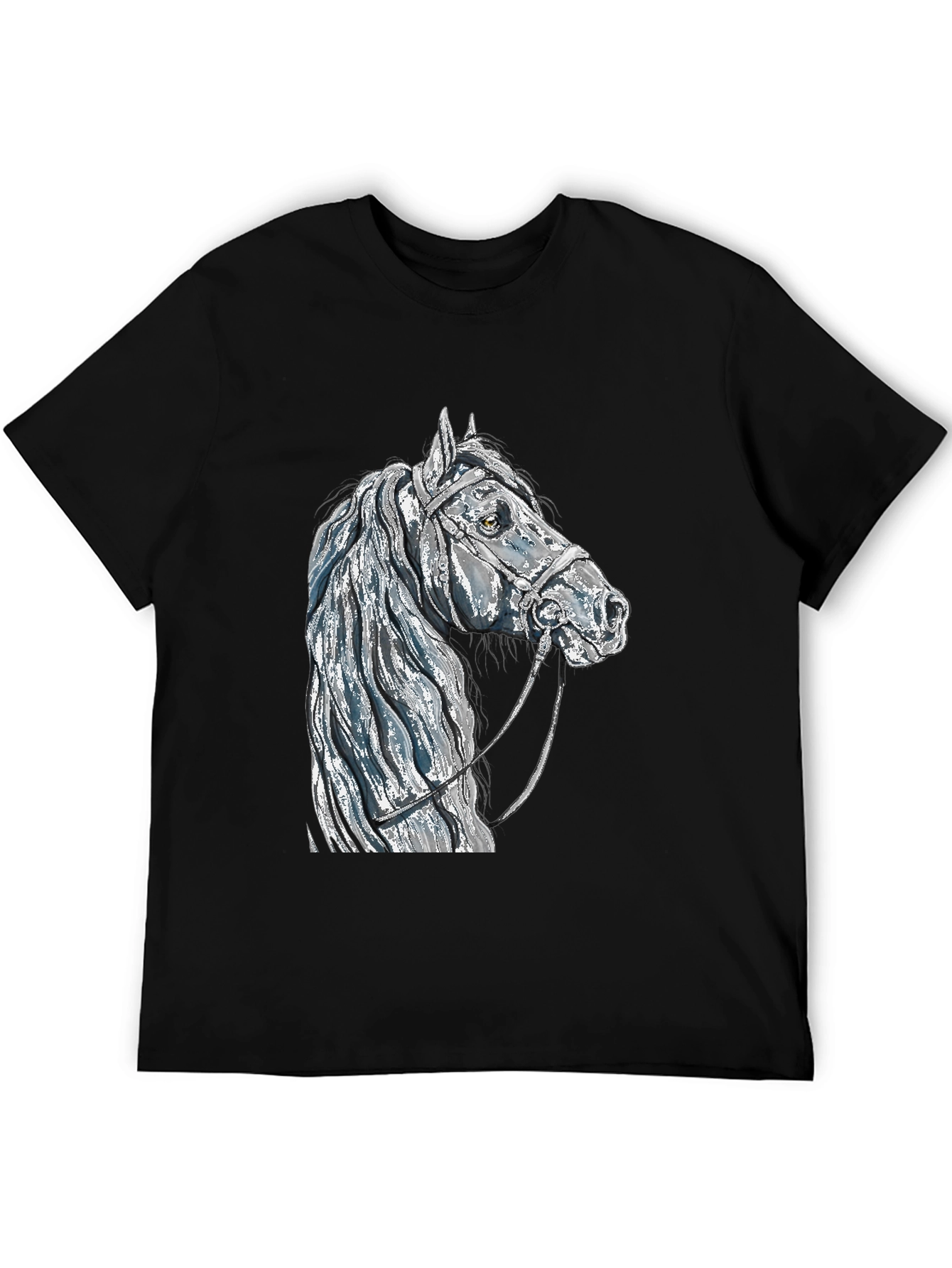 Black Horse Head Graphic Tee - Black Cotton Blend T-Shirt view 5