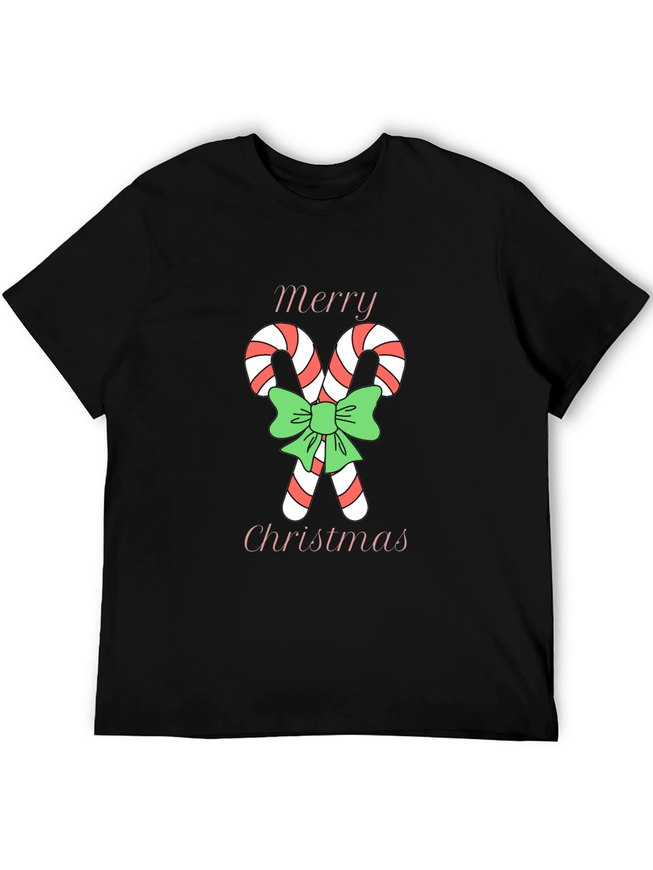 Black Festive Christmas Candy Cane T-Shirt view 5
