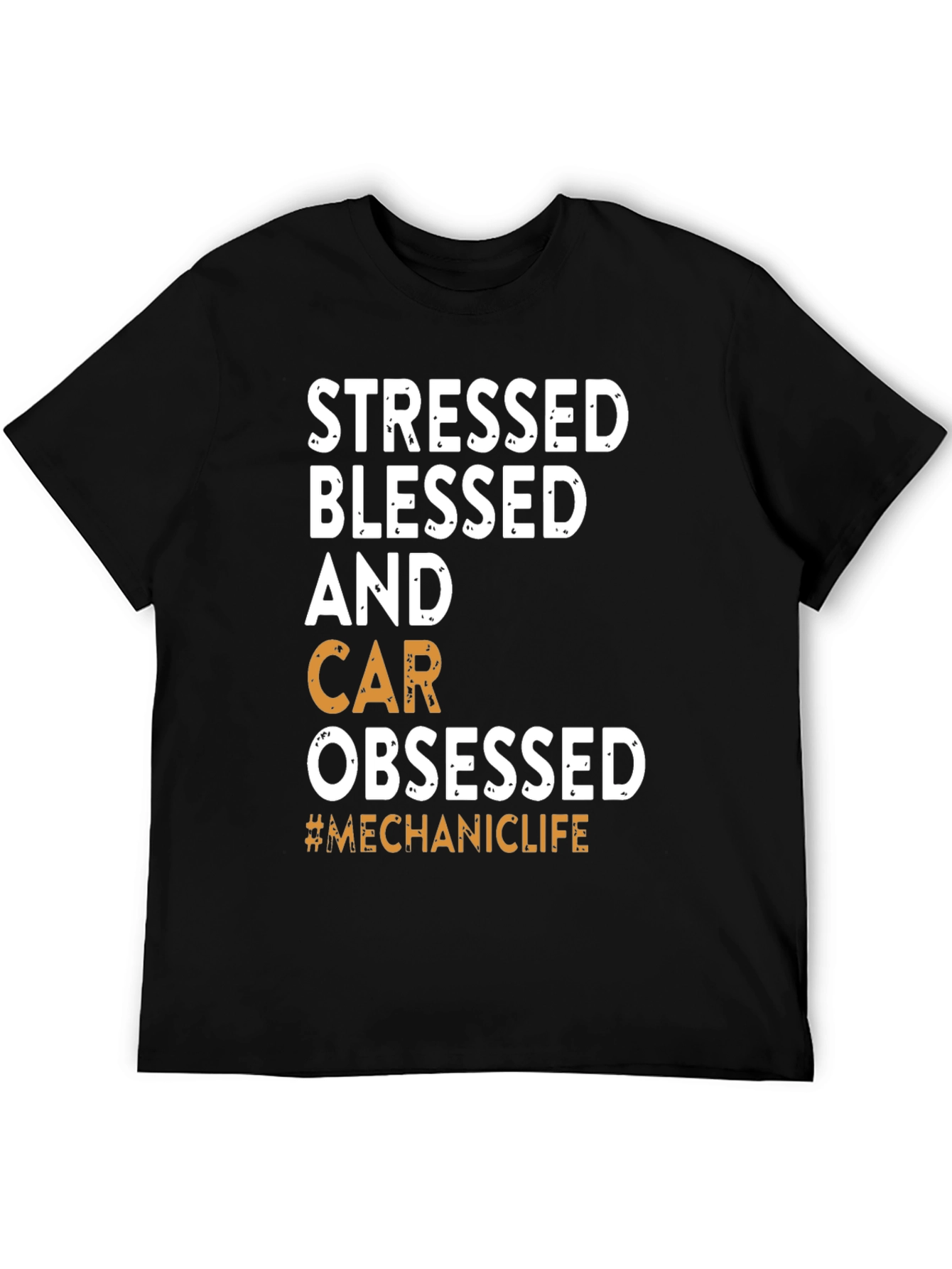 Black Stressed Blessed Car Obsessed T-Shirt view 5