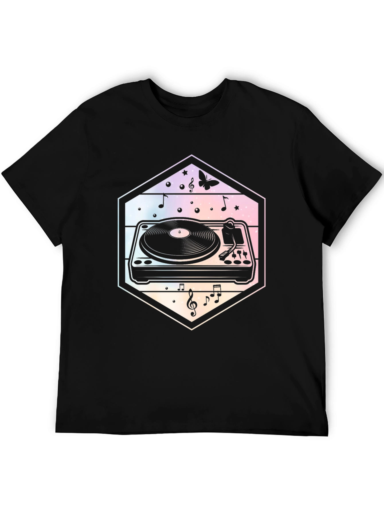 Black Retro Turntable Music T-Shirt - DJ Gift view 5