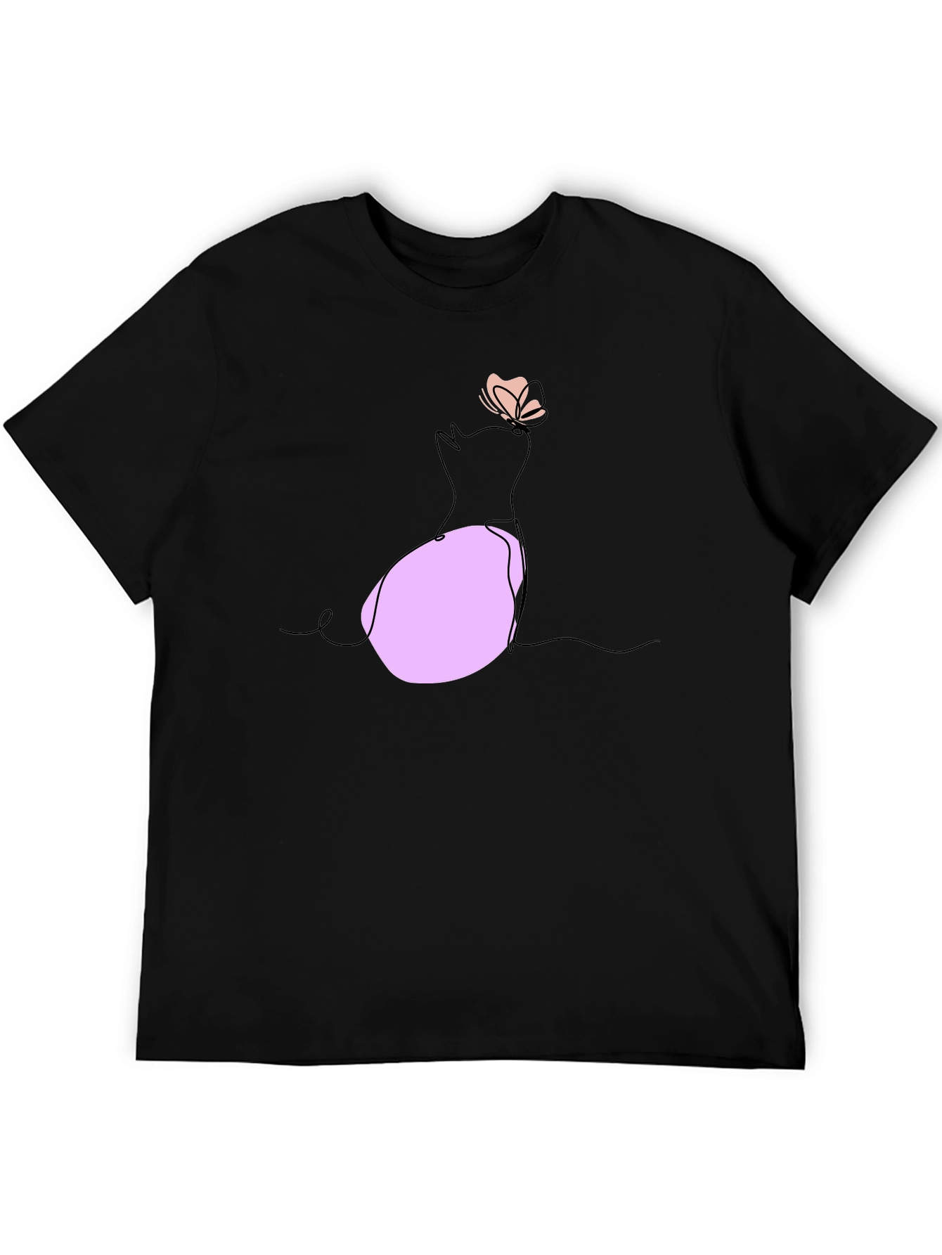 Black Minimalist Cat & Butterfly Graphic T-Shirt view 5