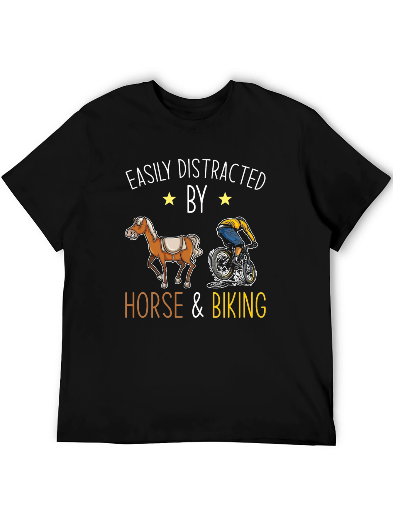 Black Easily Distracted by Horse & Biking T-Shirt view 5