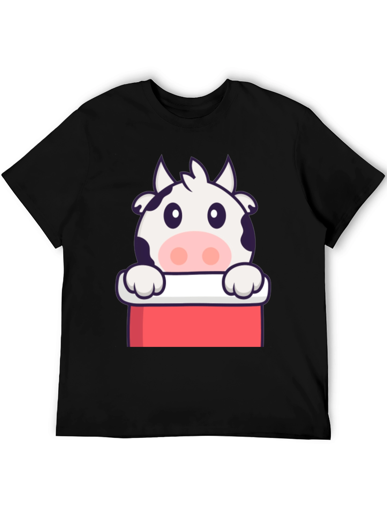 Black Cute Cow Graphic Print Black T-Shirt view 5