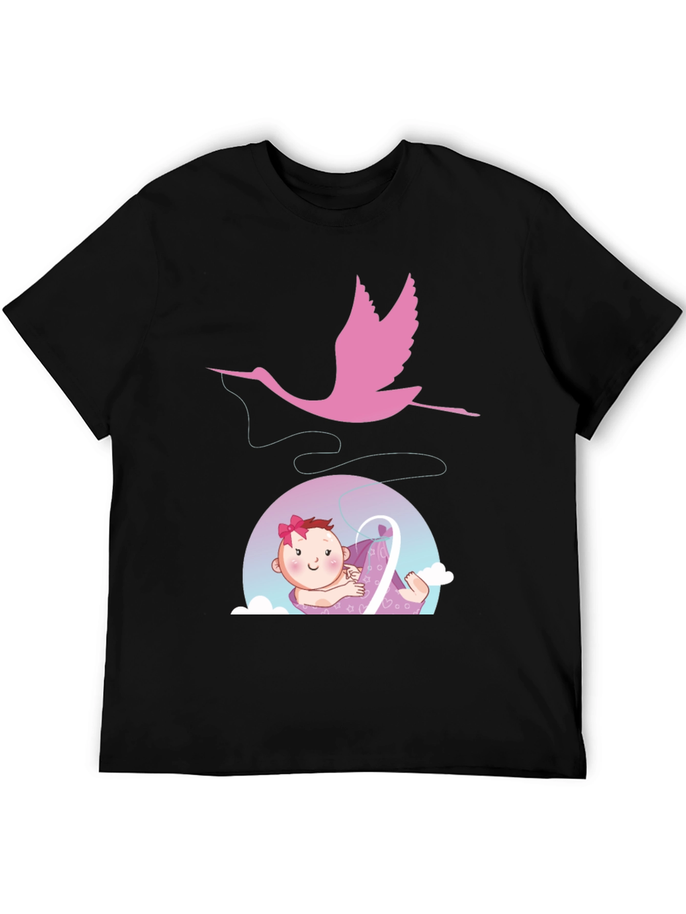 Black Cute Stork Delivering Baby T-Shirt - Black view 5