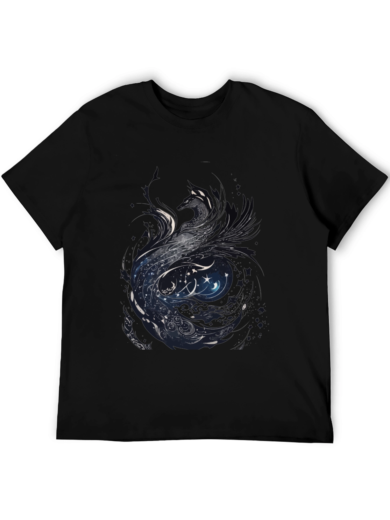 Black Mystic Phoenix Graphic Tee - Black Cotton Blend view 5