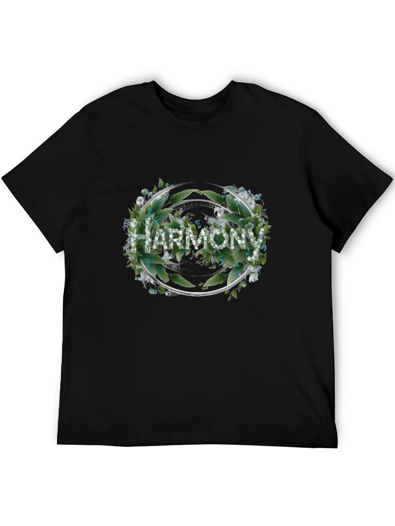 Black Harmony Floral Wreath Black T-Shirt view 5